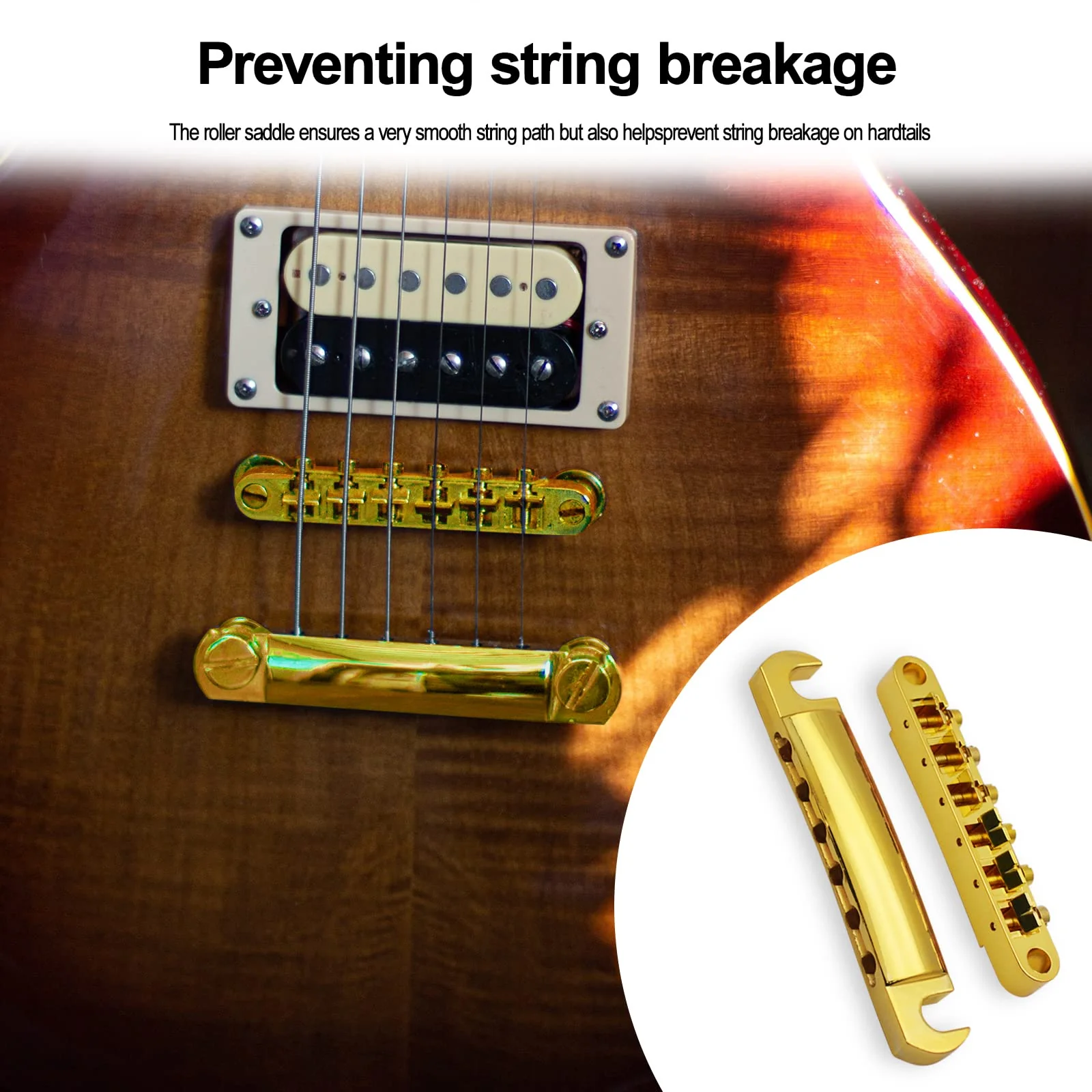 MAXCHEER A Set of String Saddle Tune-O-Matic Bridge & Tailpiece For GB LP Style Electric Guitar (Gold) Gold - Image 6