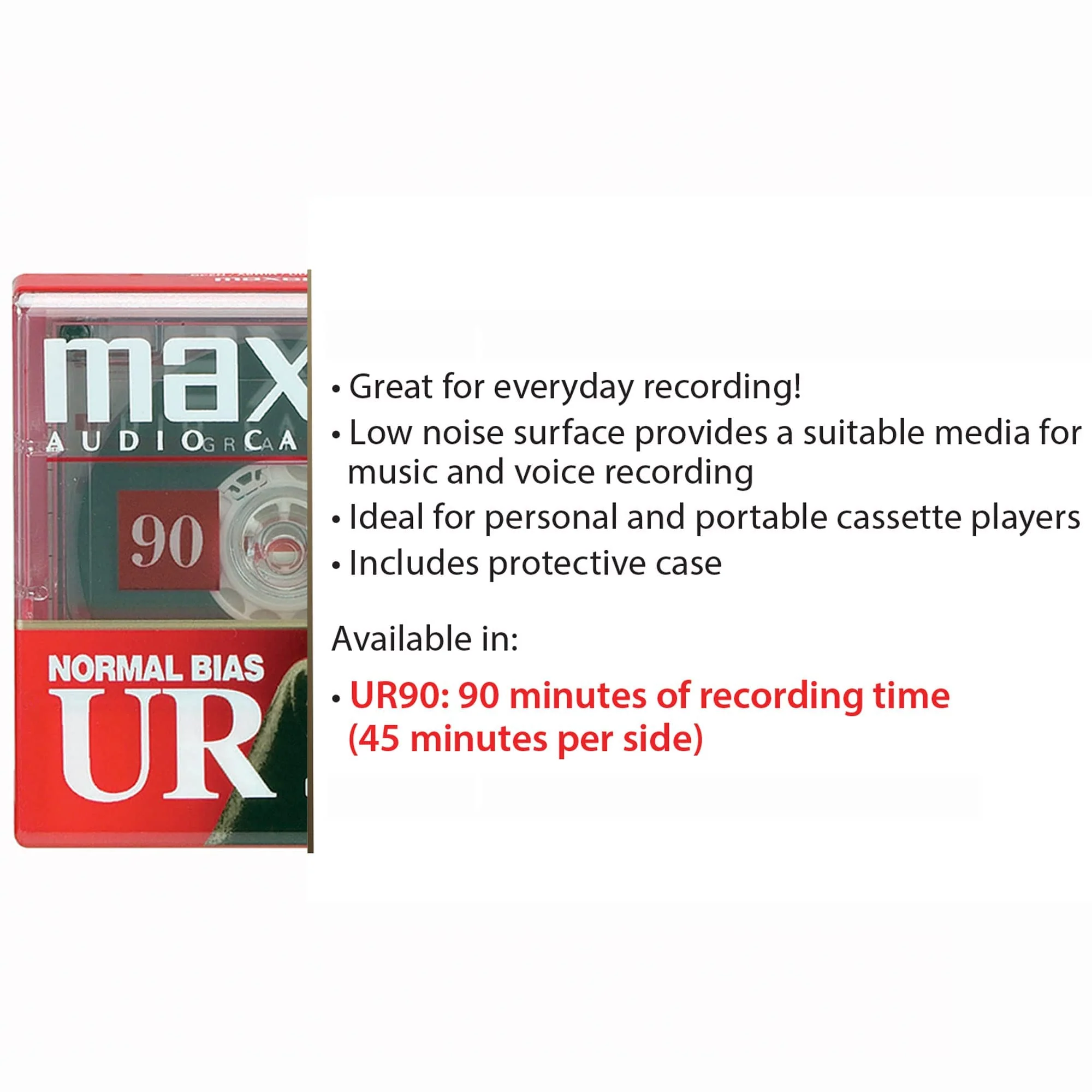 Maxell UR 90 Normal Bias Blank Audio Recording Cassette Tape, Low Noise, 90 Minute Recording Time, 5 Pack 1 Pack - Image 5