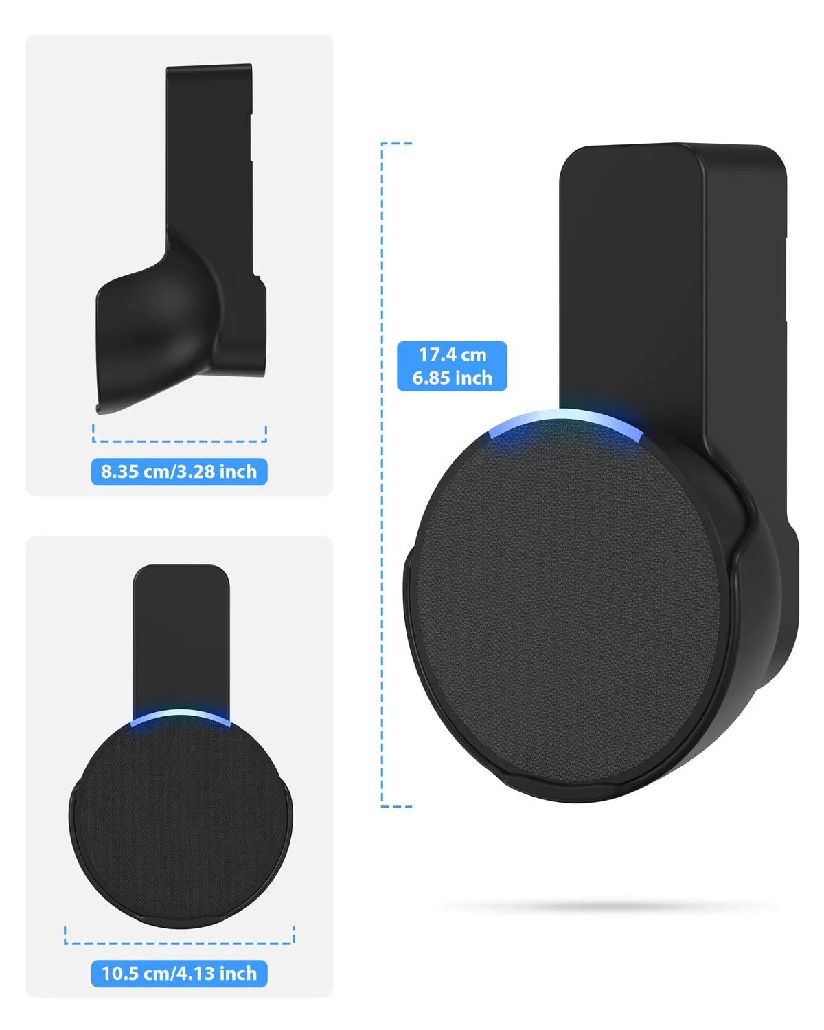 Maxonar Wall Mount for Echo Pop, Echo pop Wall Mount Speaker Holder Stand No Screws No Drill Needed Cable Hidden Storage - Black - Image 4