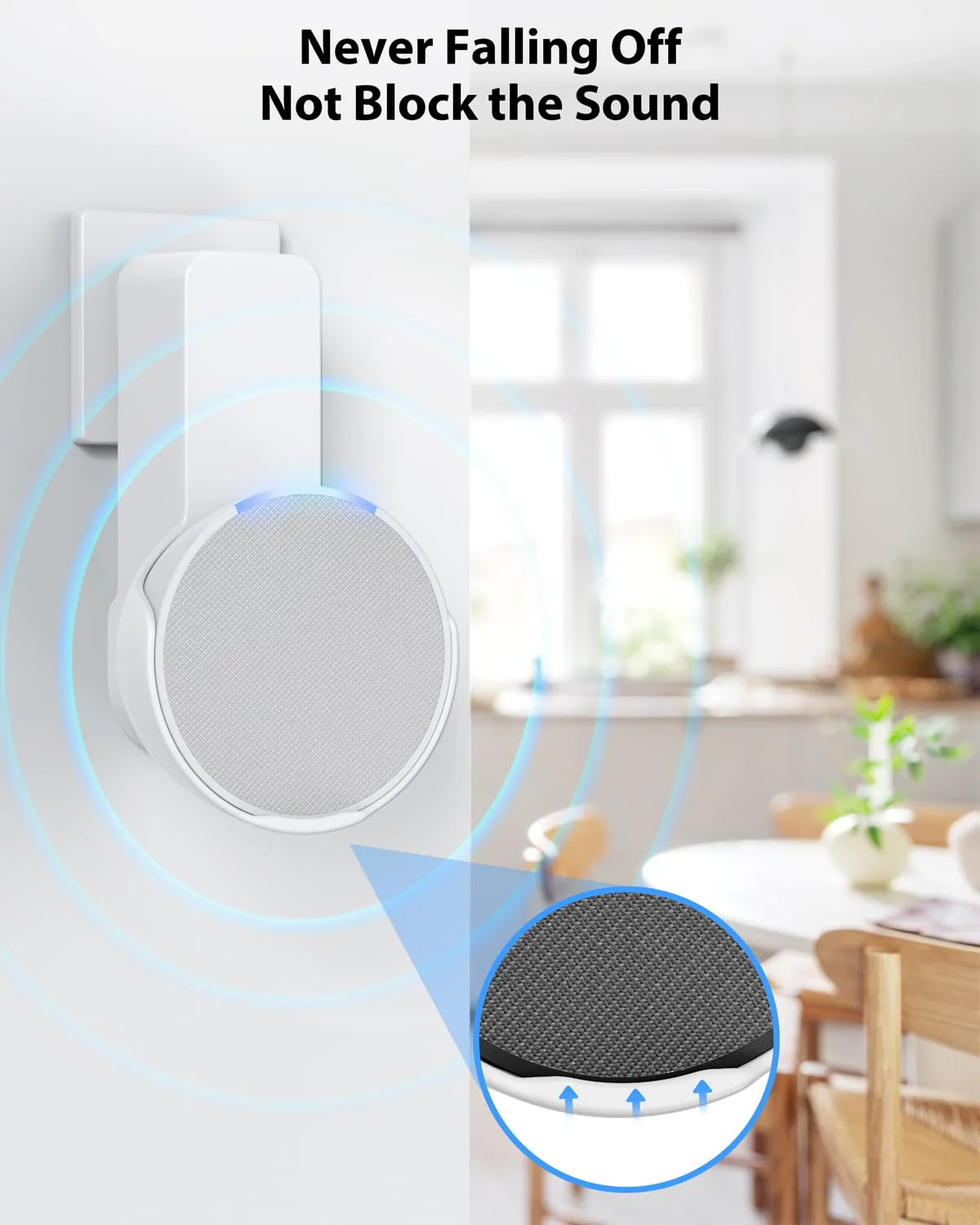 Maxonar Wall Mount for Echo Pop, Echo Pop Wall Mount Speaker Stand Holder No Screws and Drill Needed Cable Hidden Storage - White - Image 3
