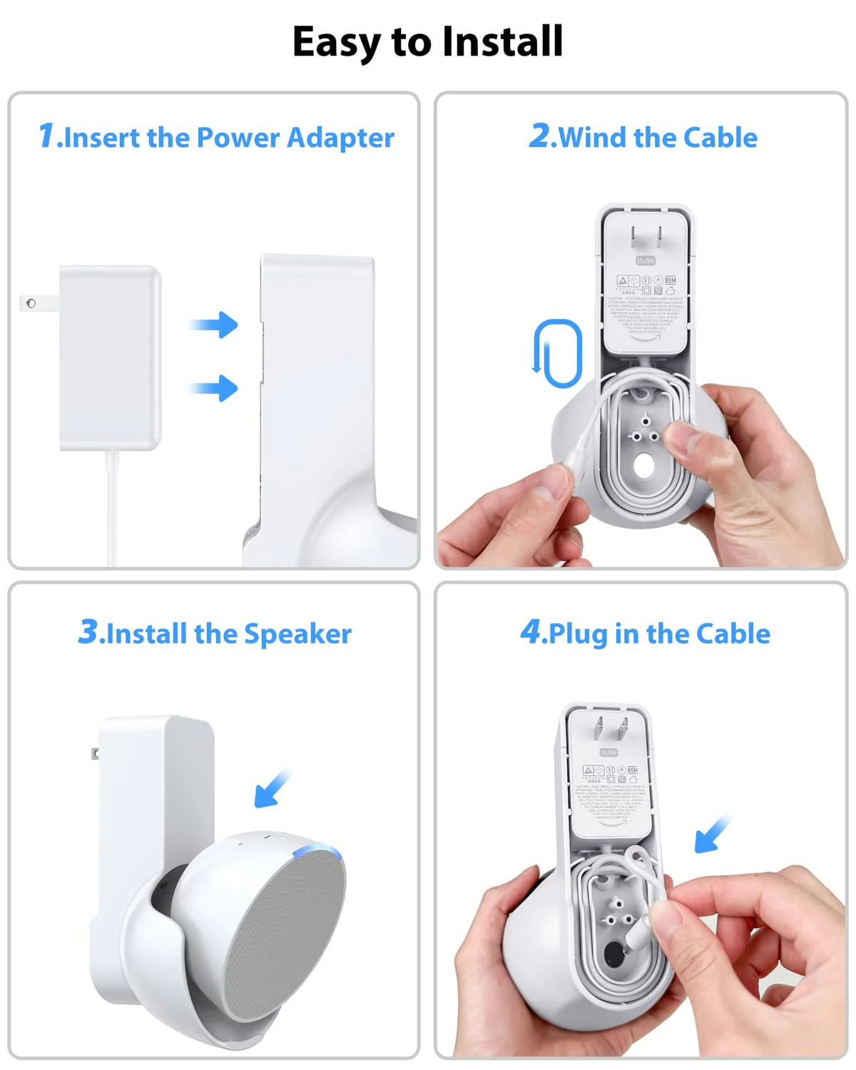 Maxonar Wall Mount for Echo Pop, Echo Pop Wall Mount Speaker Stand Holder No Screws and Drill Needed Cable Hidden Storage - White - Image 6