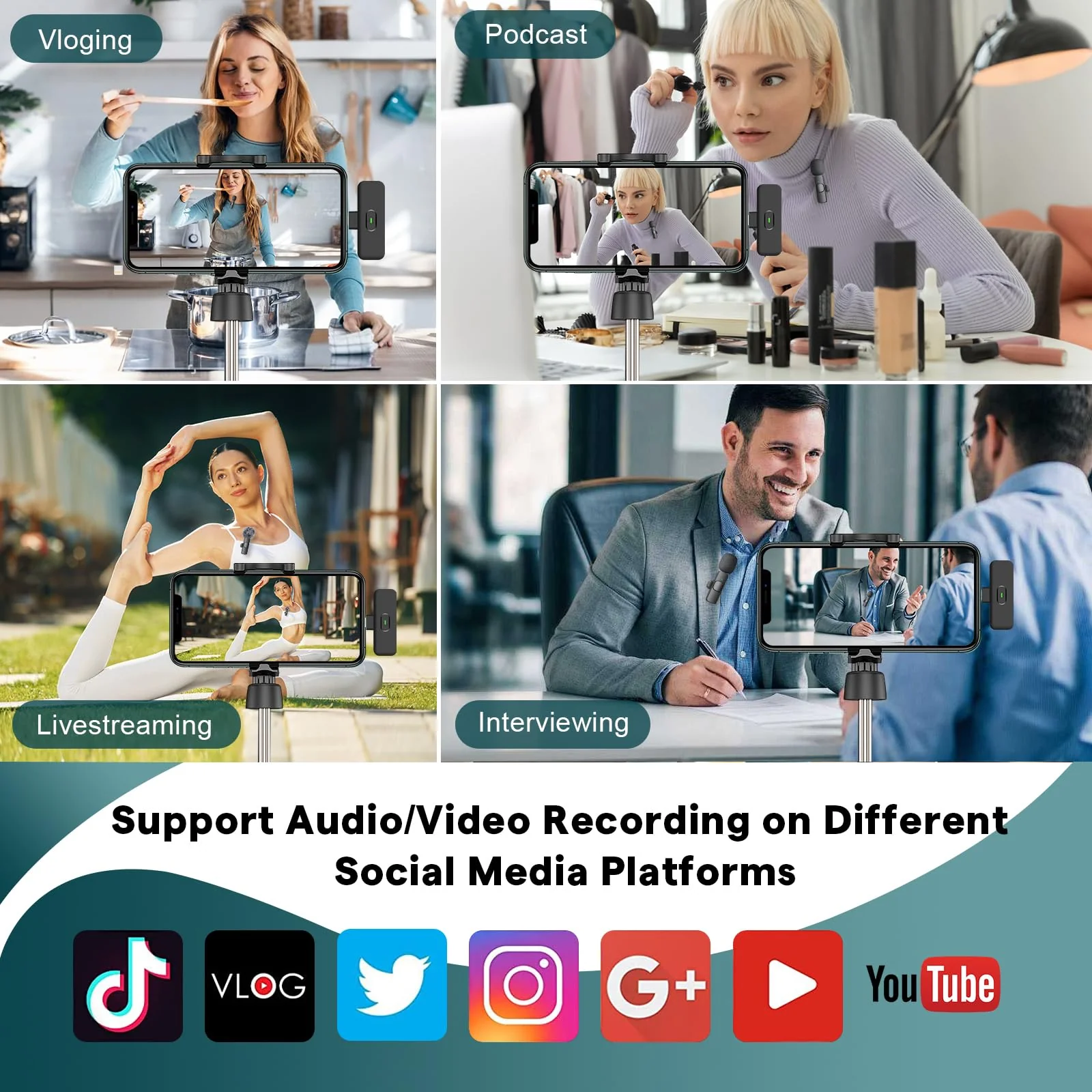 MAYBESTA Wireless Mini Microphone for iPhone, Android Phone - 2 Pack Lavalier Lapel Mic for Audio Video Recording - Clip on Content Creator Microphones for YouTube Tiktok Podcast Vlogging USB-C & Lightning(All iPhones + Androids) - Image 9