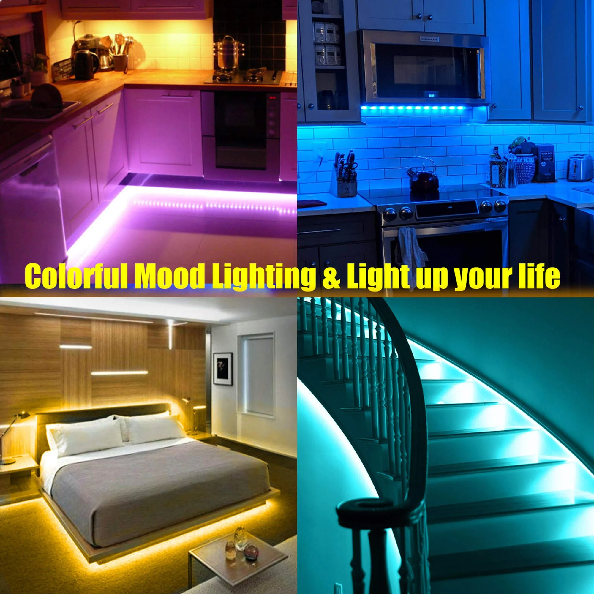 maylit 10 PCS Smart RGB Under Cabinet Lights Kit, Compatible with Alexa and Google Assistant, App and Remote Control, Music Sync Color Changing, Timer, Dimmable, for Cabinet, Counter, Shelf, Bookcase Multicolor 16.4FT - Image 7