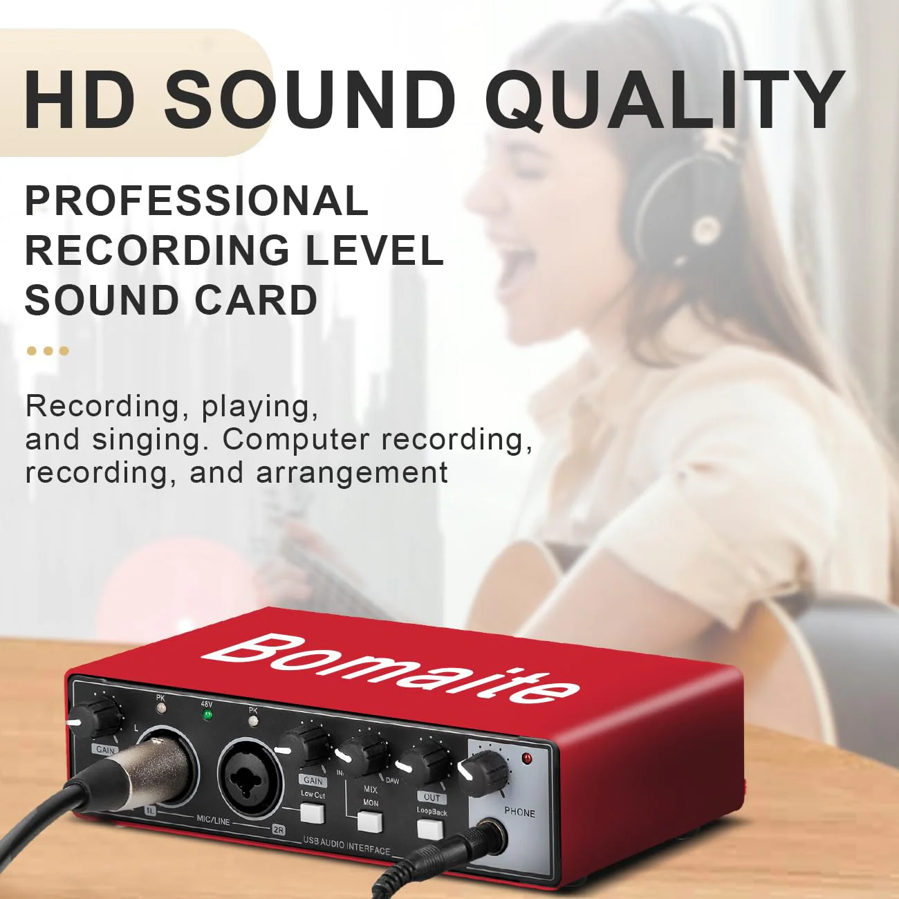 MB28 USB Audio Interface for PC & Mac: 2x2 Guitar & Recording, 24Bit/192kHz, 48V Phantom Power for Podcasting & Music Production - Image 6