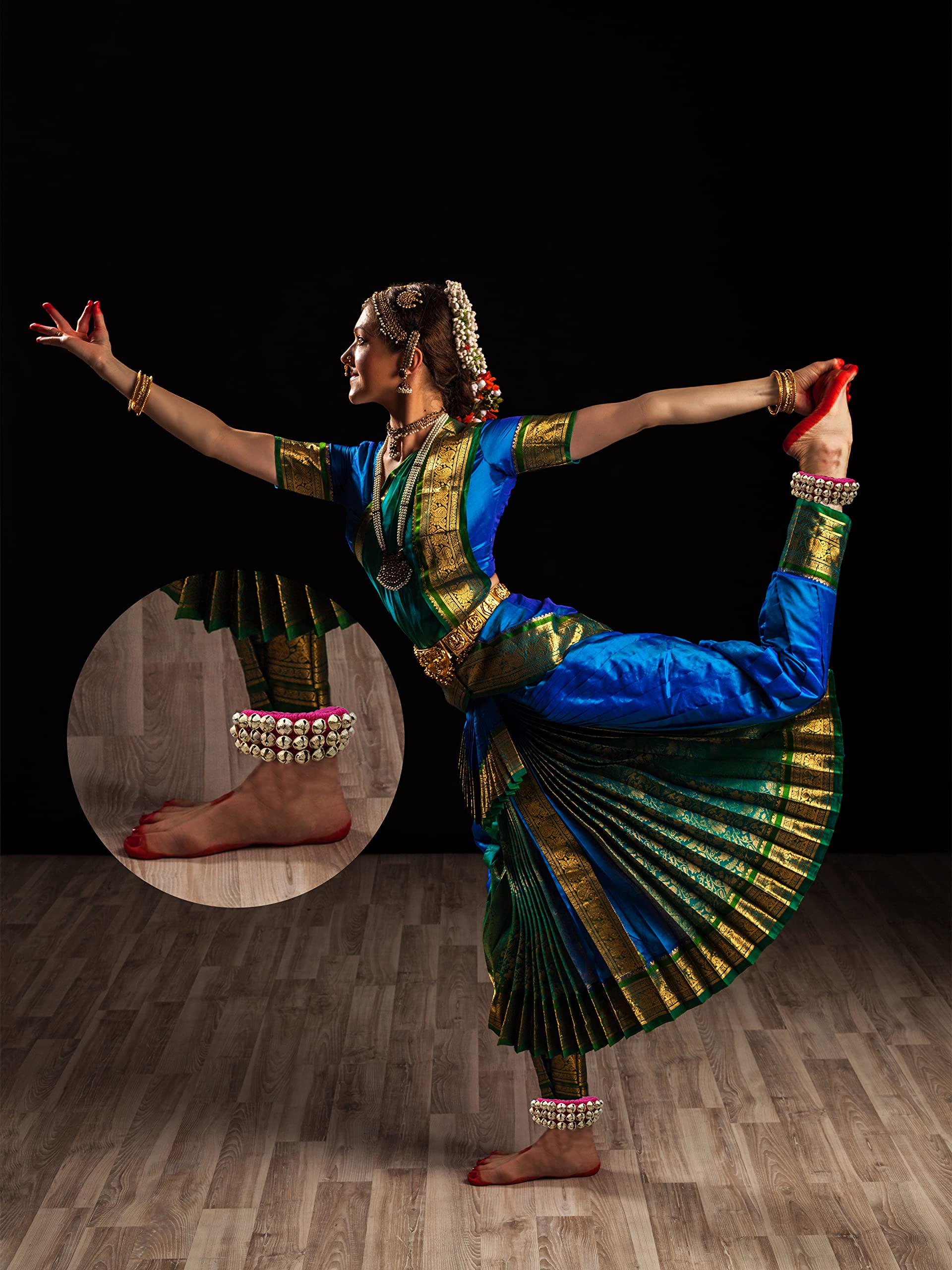 MBI Ankle bells Bharatnatyam Ghungroo and kathak dancing Anklet (Ghungroo) |Musical Instrument Dancing gear| Indian Classical Dancers Anklet (Purple Padded 3 Row with 60 Bells) Purple - Image 2