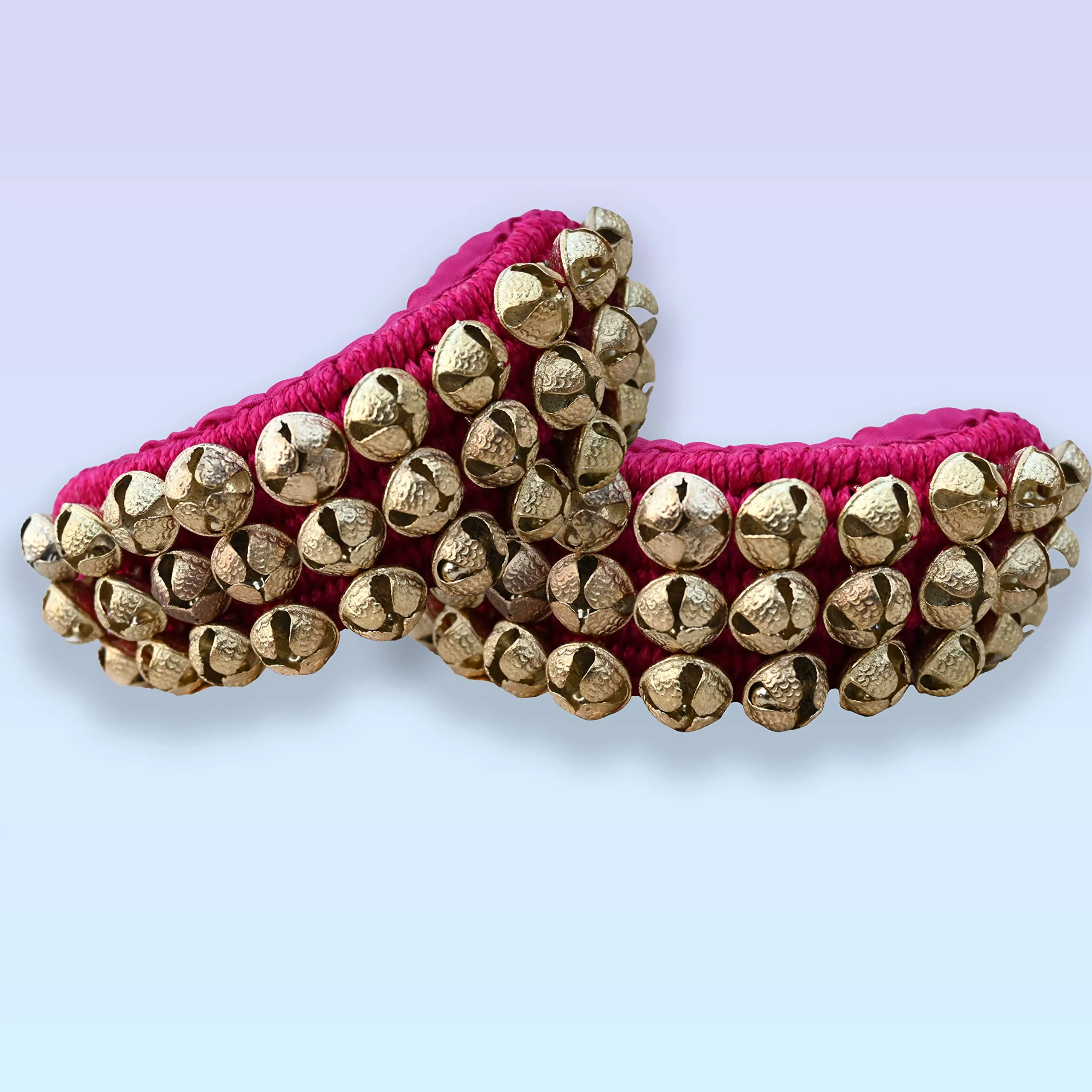 MBI Ankle bells Bharatnatyam Ghungroo and kathak dancing Anklet (Ghungroo) |Musical Instrument Dancing gear| Indian Classical Dancers Anklet (Purple Padded 3 Row with 60 Bells) Purple - Image 5