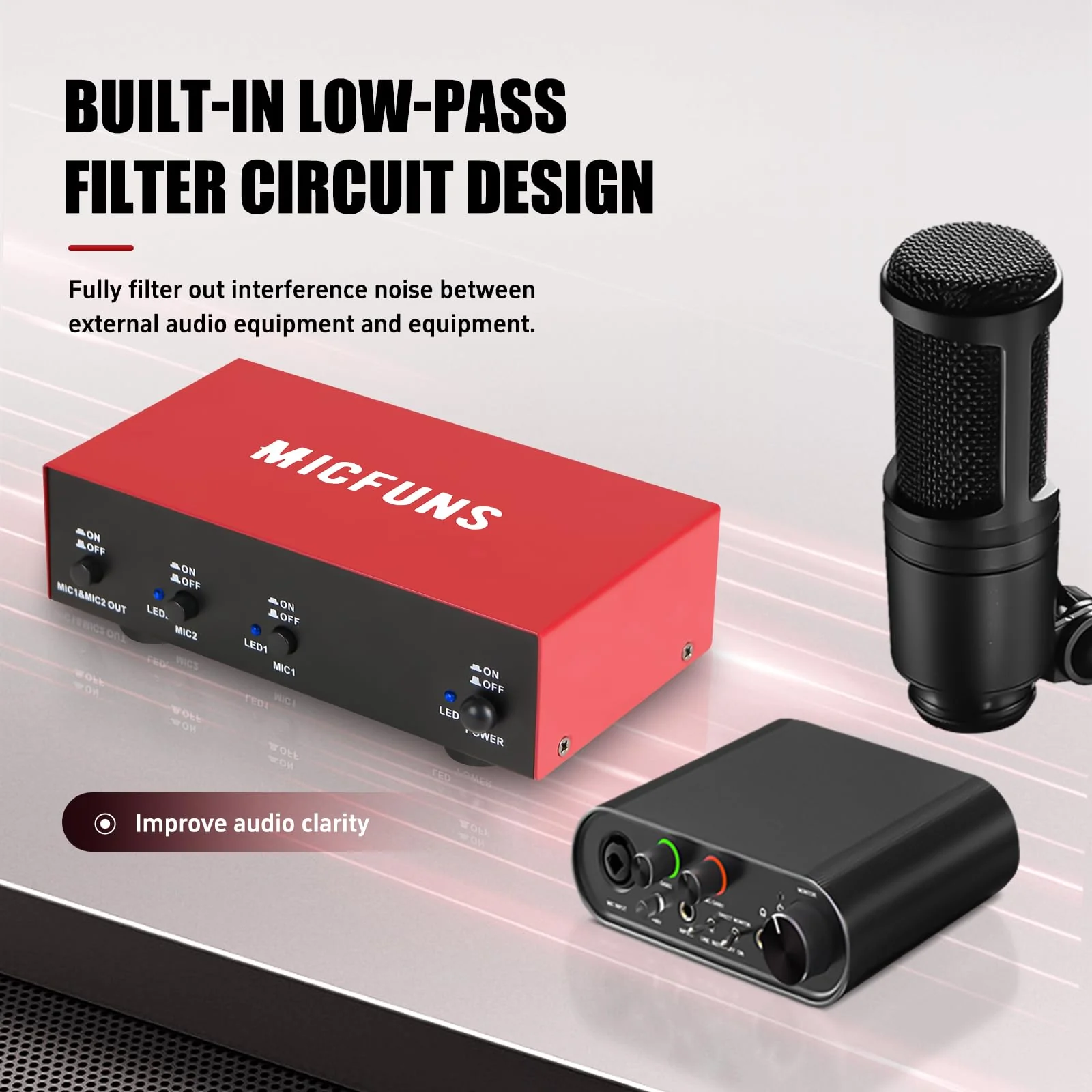 MC New 2 Channel 48V Phantom Power Supply with 3.5mm Audio Cable to Connect Audio Interface for Condenser Microphone Music Recording Equipment (MC2-new red) MC2-new red - Image 3