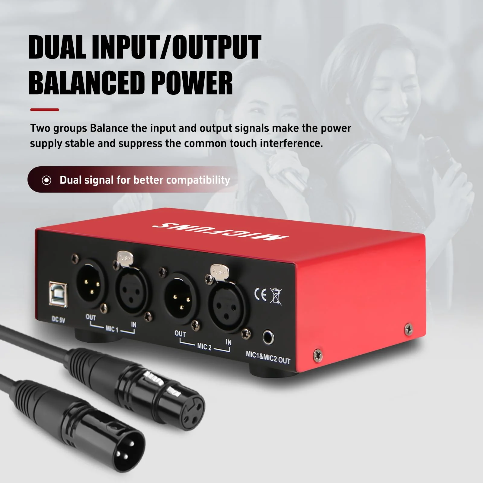 MC New 2 Channel 48V Phantom Power Supply with 3.5mm Audio Cable to Connect Audio Interface for Condenser Microphone Music Recording Equipment (MC2-new red) MC2-new red - Image 4