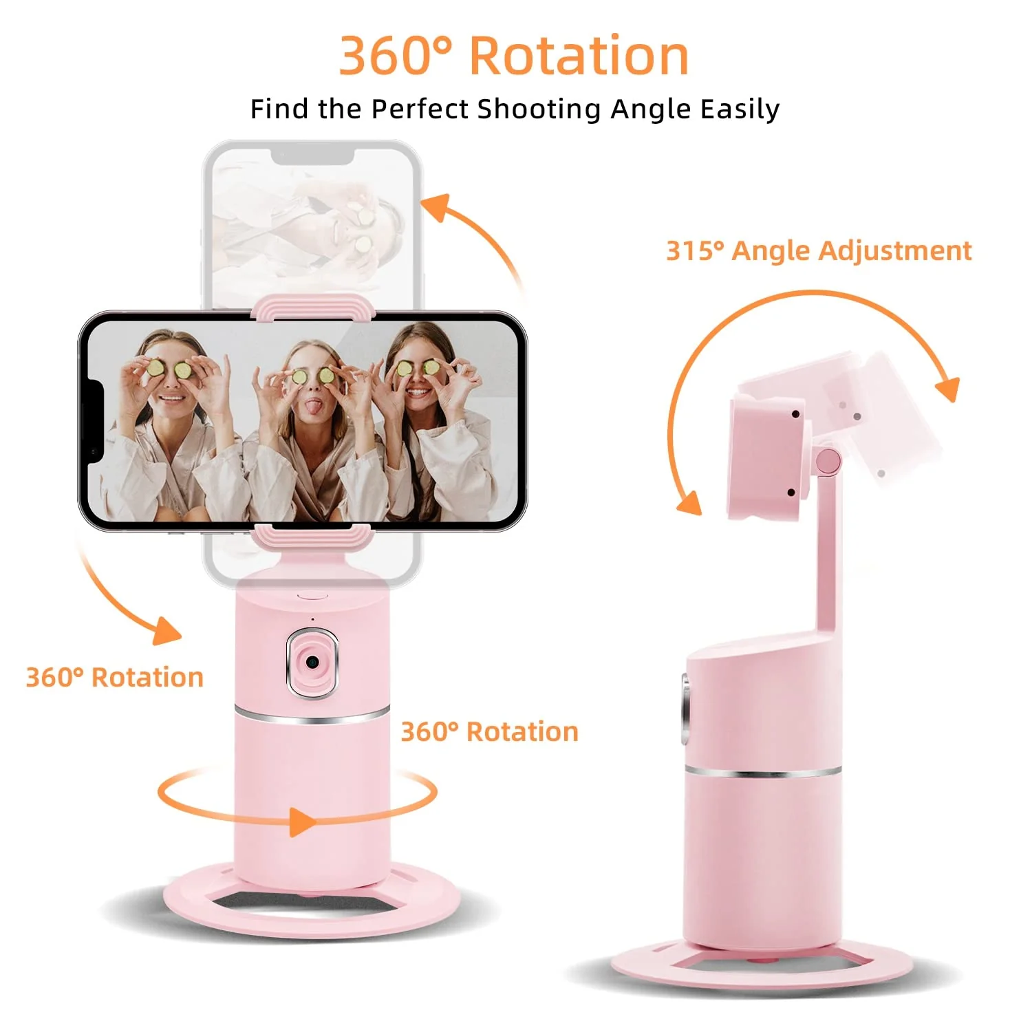 Mcbazel Auto Face Tracking Tripod, No App Required, Rechargeable Battery, 360° Rotation Phone Tracking Holder Face Body Phone Camera Mount for Live Vlog Streaming Video Chat - Pink - Image 4