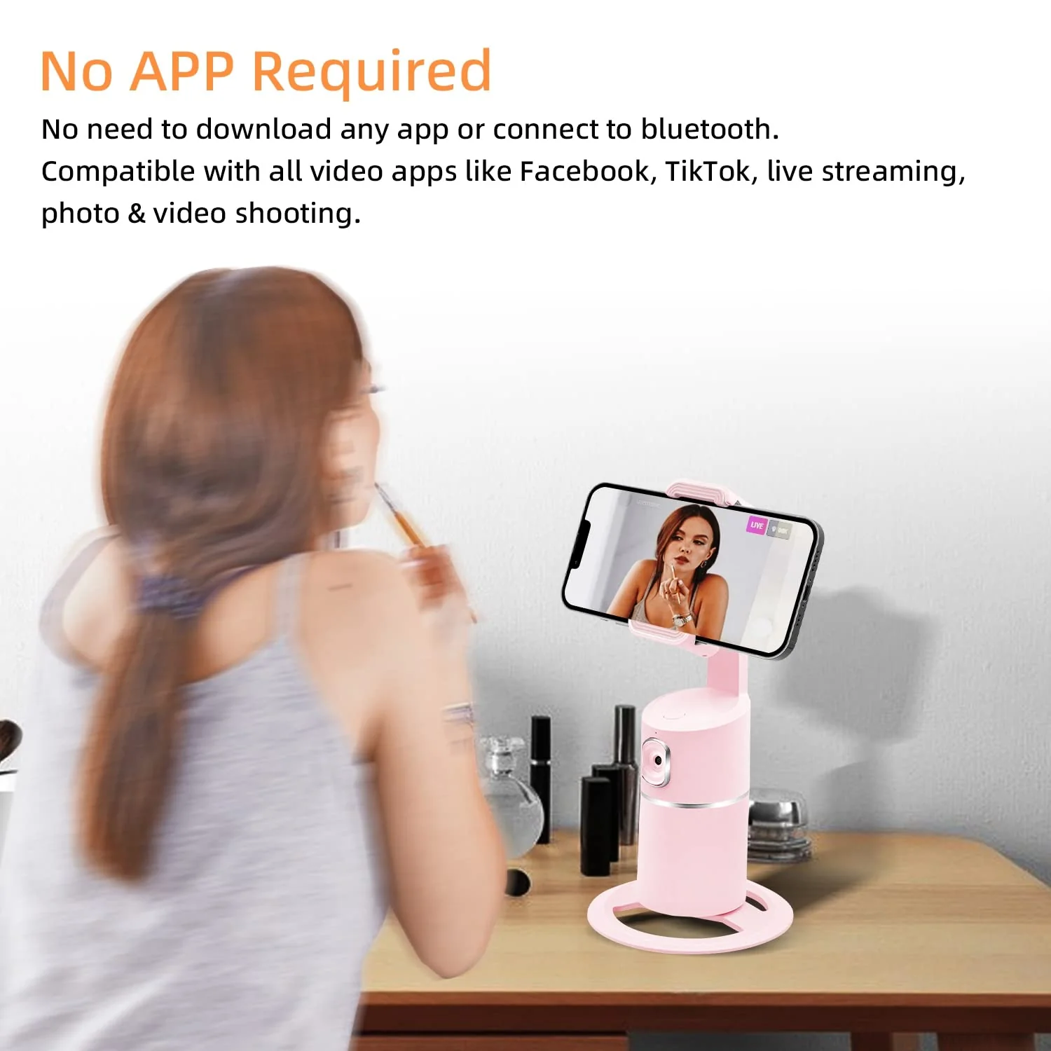 Mcbazel Auto Face Tracking Tripod, No App Required, Rechargeable Battery, 360° Rotation Phone Tracking Holder Face Body Phone Camera Mount for Live Vlog Streaming Video Chat - Pink - Image 6