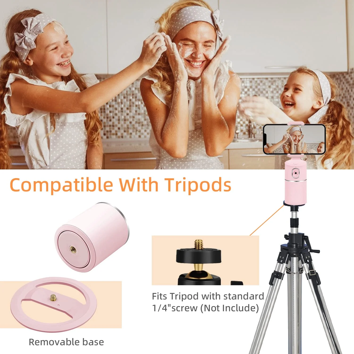 Mcbazel Auto Face Tracking Tripod, No App Required, Rechargeable Battery, 360° Rotation Phone Tracking Holder Face Body Phone Camera Mount for Live Vlog Streaming Video Chat - Pink - Image 8