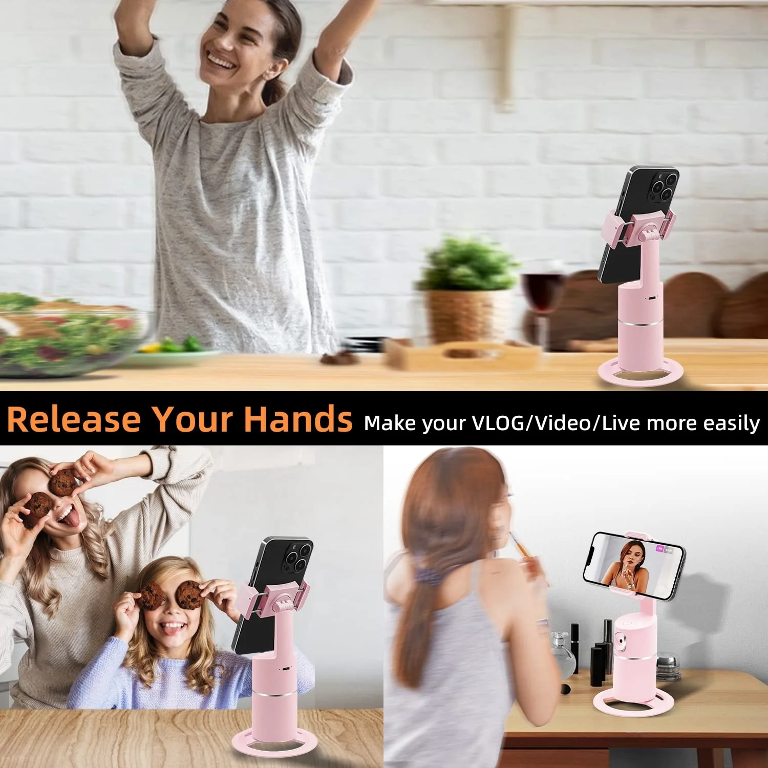 Mcbazel Auto Face Tracking Tripod, No App Required, Rechargeable Battery, 360° Rotation Phone Tracking Holder Face Body Phone Camera Mount for Live Vlog Streaming Video Chat - Pink - Image 9