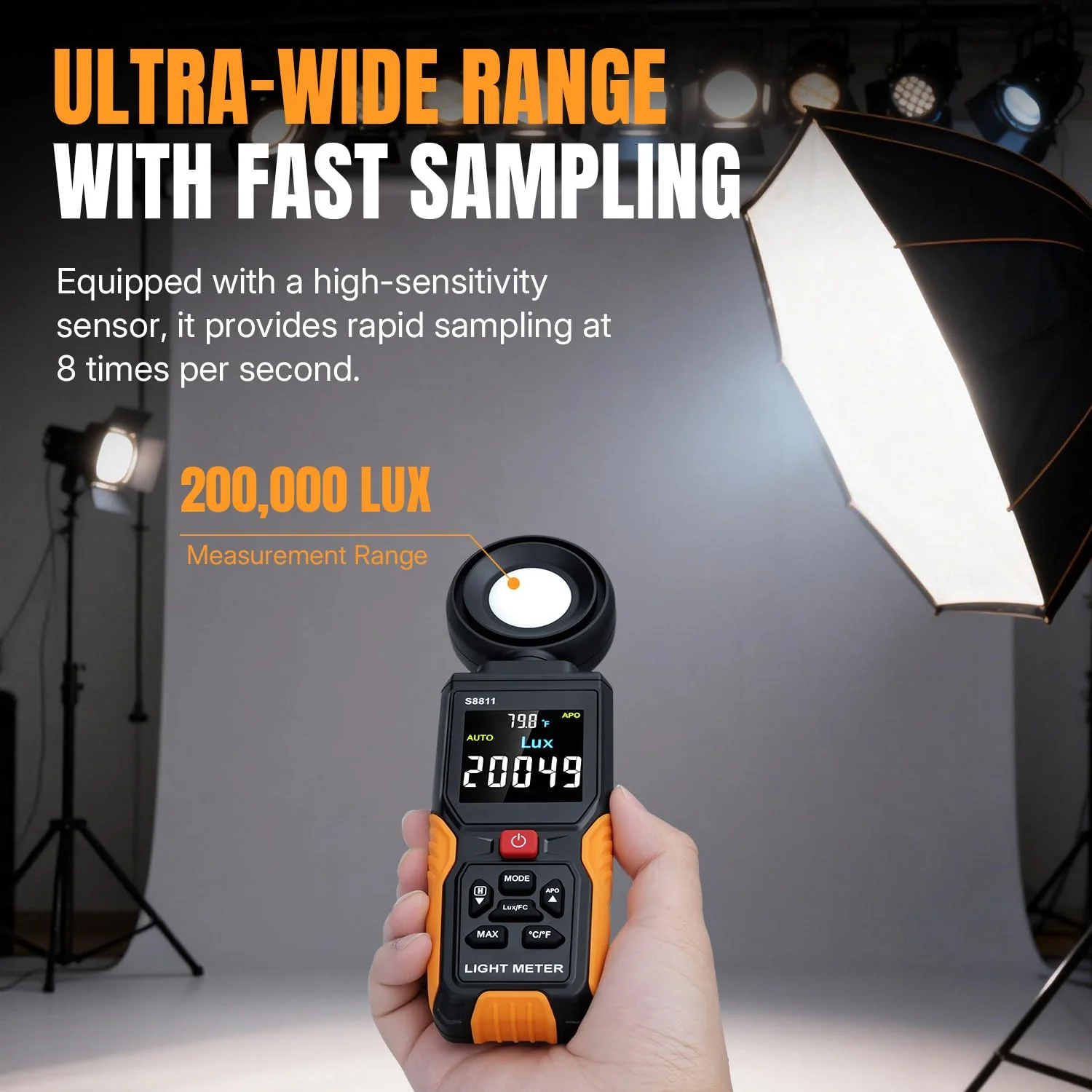 Mcbazel Digital Light Meter with HD Color Screen, 270° Rotatable Head & Fast 8X/s Sampling – High-Precision Illuminance Meter (200,000 Lux/FC) for LED Grow Lights, Plants, Photography & Lumen Testing - Image 2