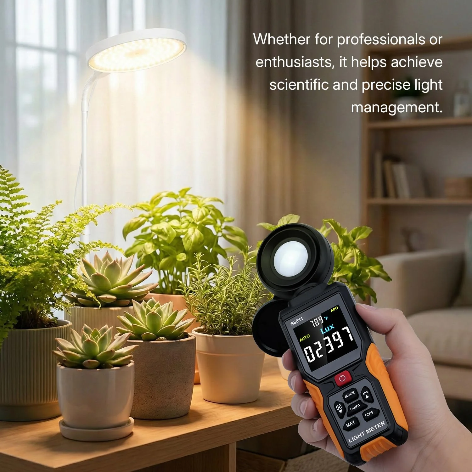 Mcbazel Digital Light Meter with HD Color Screen, 270° Rotatable Head & Fast 8X/s Sampling – High-Precision Illuminance Meter (200,000 Lux/FC) for LED Grow Lights, Plants, Photography & Lumen Testing - Image 8
