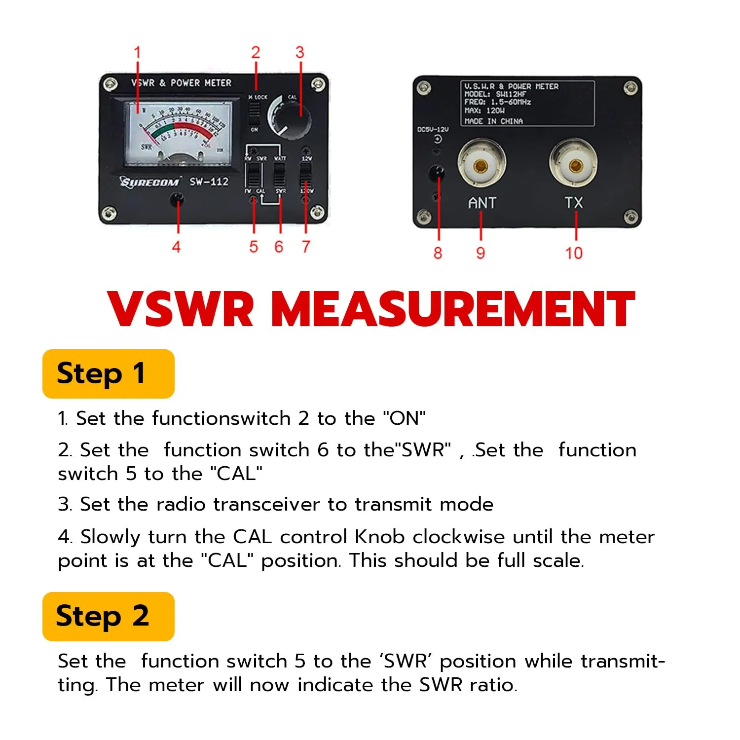 Mcbazel Surecom SW-112HF 1.5-60MHz 120W V.S.W.R. & Power Meter - Image 2