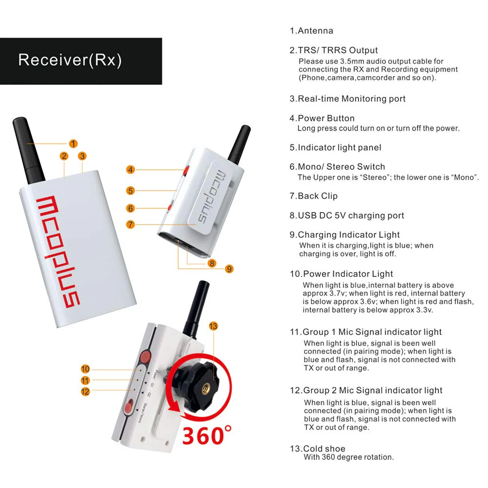 mcoplus 48 Channel UHF Wireless Lavalier Lapel Microphone with 2 Transmitters, 1 Receiver for DSLR Camera, XLR Camcorders, PC, Smartphone Mobile Devices, Video,Interview,TV,ENG Vlog YouTube UHF48-2T 1R - Image 3