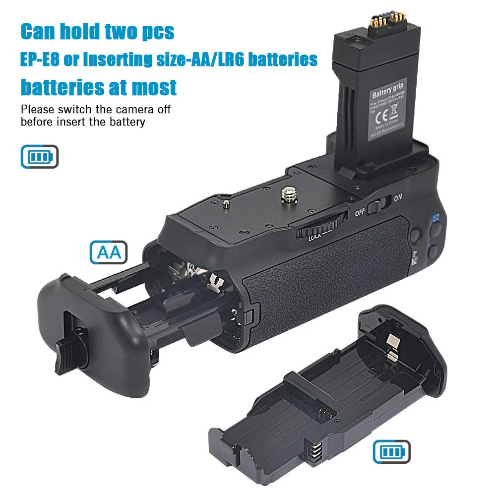 mcoplus BG-550D Vertical Battery Grip as BG-E8 Replacement for Canon EOS 550D 600D 650D 700D Rebel T2i T3i T4i T5i DSLR Camera, Hold LP-E8 or AA Battery - Image 4