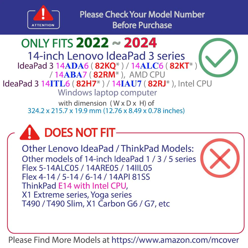 mCover Case compatible ONLY for 2022-2024 14" Lenovo IdeaPad 3 | 3i series (14ADA6 / 14ALC6 / 14ABA7 / 14ITL6 / 14IAU7) Windows Laptops (NOT fitting ANY other models)- Aqua - Image 3