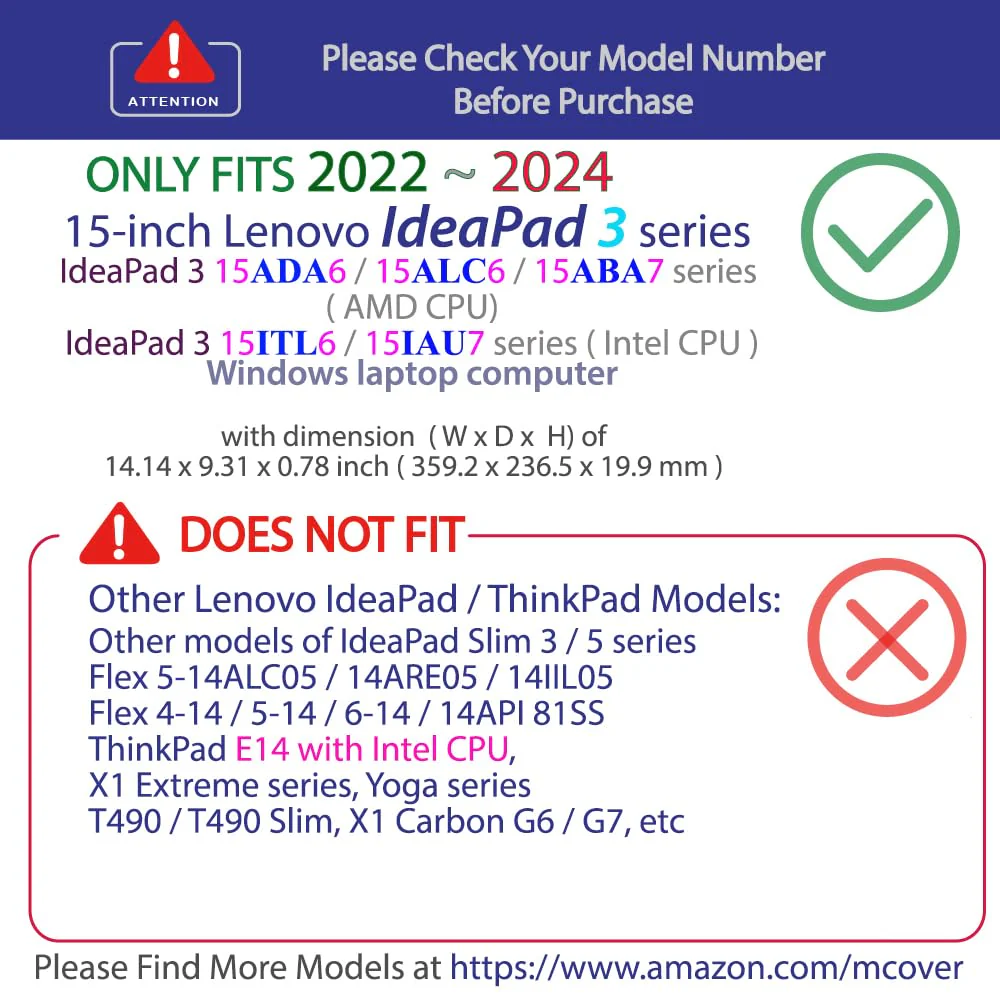 mCover Case compatible ONLY for 2022-2024 15" Lenovo IdeaPad 3 (15ADA6 / 15ALC6 / 15ABA7 / 15ITL6 / 15IAU7) series Windows Laptop Computers (NOT fitting ANY other models) - Black - Image 3