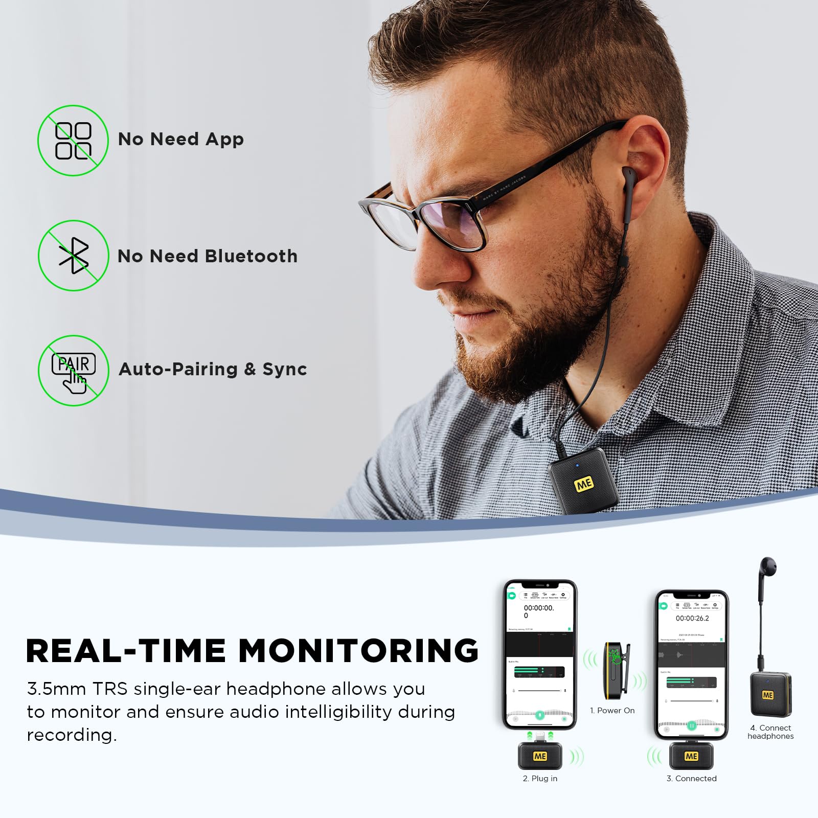 ME Wireless Lavalier Microphone for iPhone iPad Phone, MFi Certified, Noise Cancellation, Gain Control, 328ft Transmission, Wireless Lapel Podcast Microphone Mic for Video Recording, Vlogging lightning RX+TX - Image 2