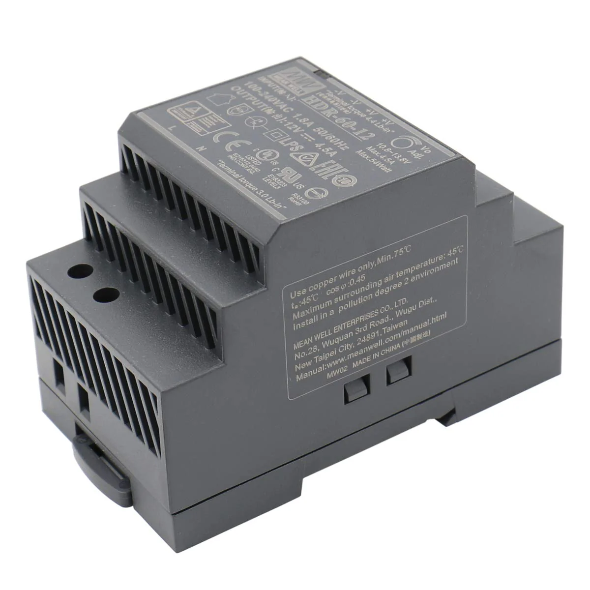 Mean Well Din-Rail power supply 54W 12V 4,5A ; MeanWell HDR-60-12 ; Panel Mount Single - Image 2