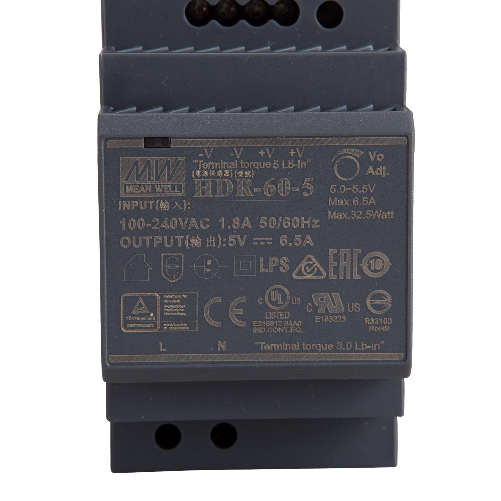 Mean Well HDR-60-5 DIN Rail Power Supply (DIN-Rail) 5 V/DC 6.5 A 32.5 W 1 x - Image 2