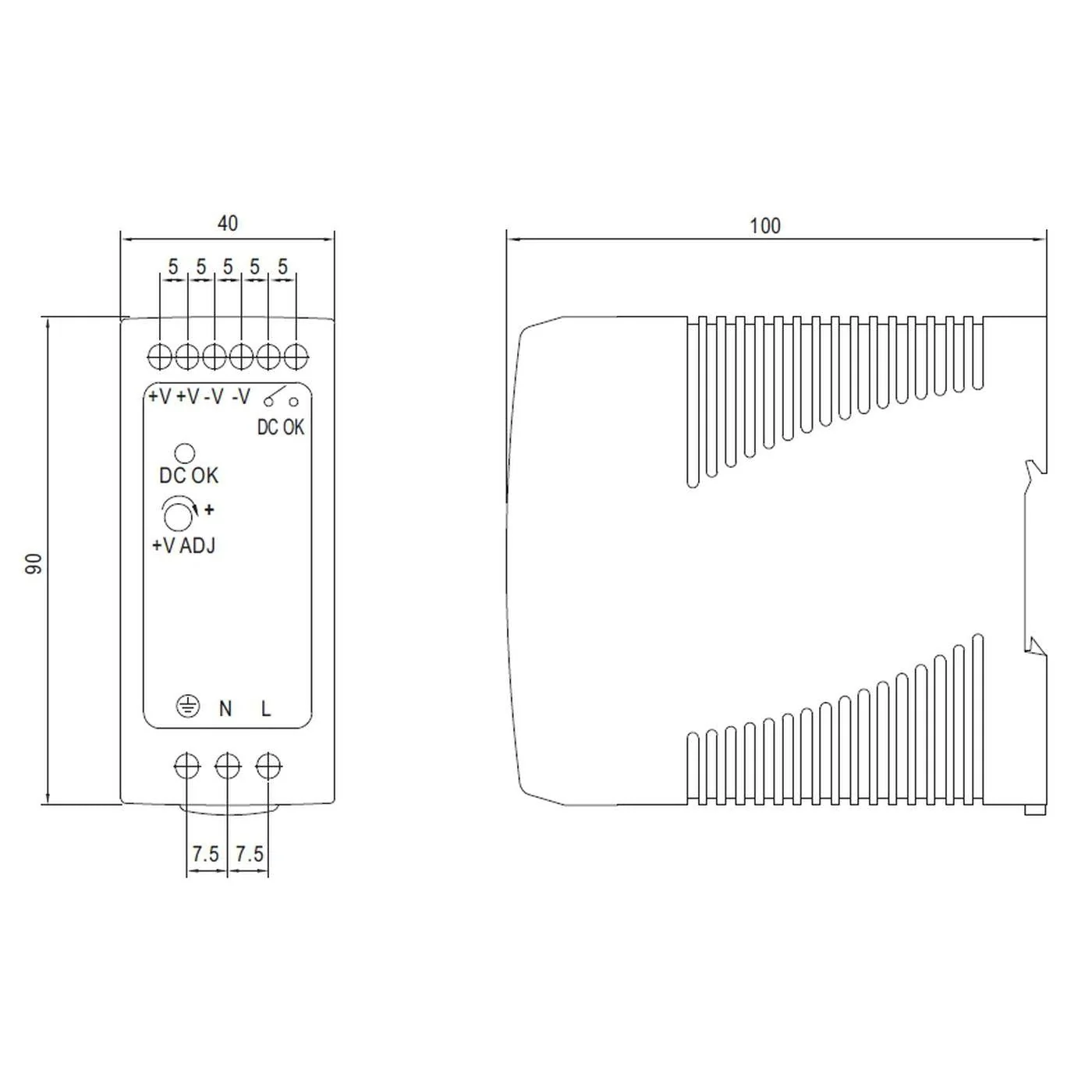 MeanWell, MDR-60-48 DIN Rail Power Supply 60 W 48 V 1.25 A Single - Image 2