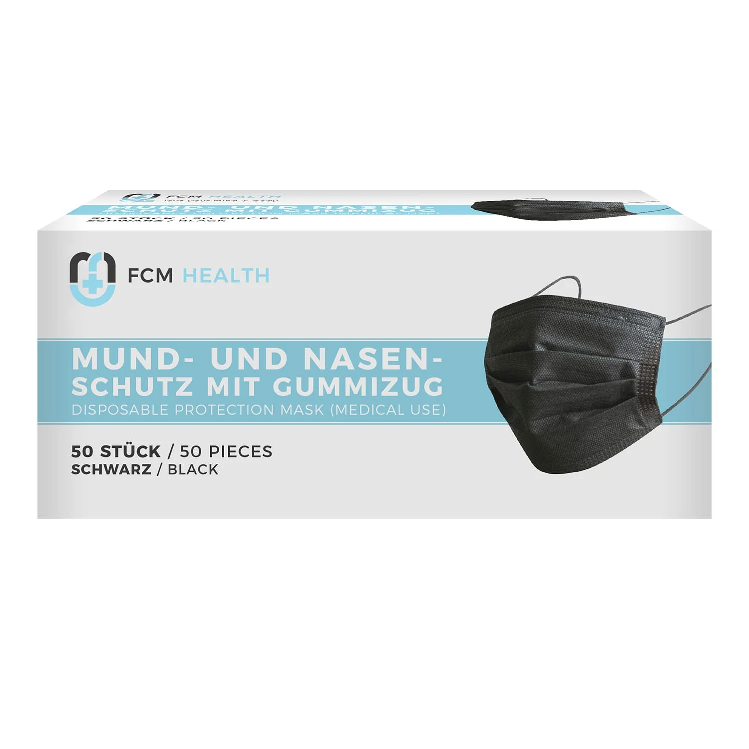 MeaVita medizinischer Einweg Mund- und Nasenschutz, schwarz im 50er Pack, Typ IIR, 3-lagig, , Einweg Maske, Gummizug - Image 2