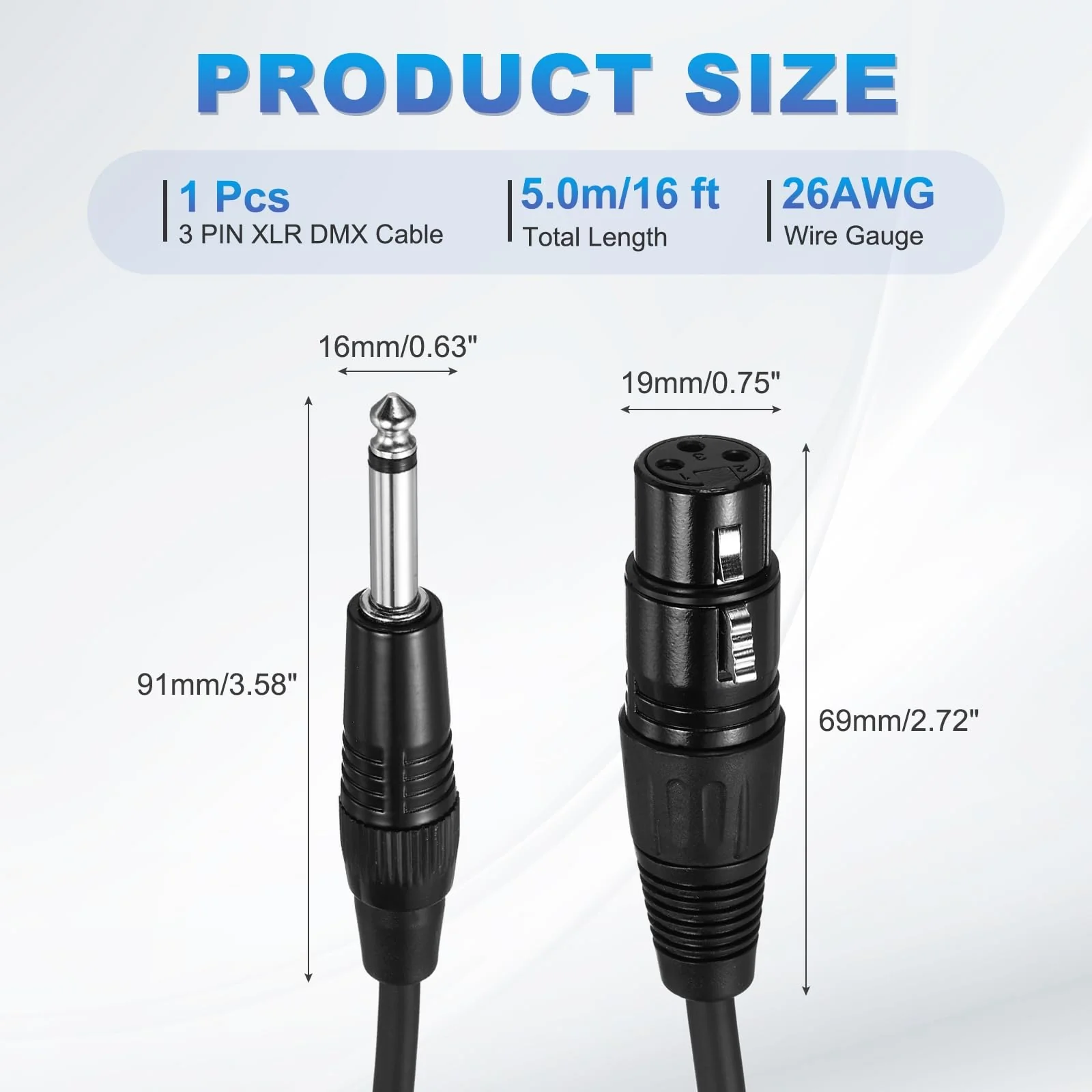 MECCANIXITY 16ft 6.35mm (1/4") TRS Female to XLR Male Interconnect Audio Microphone Cable XLR Female to Male Adapter Microphone Cable for Stage Studio Cable 16 ft - Image 2