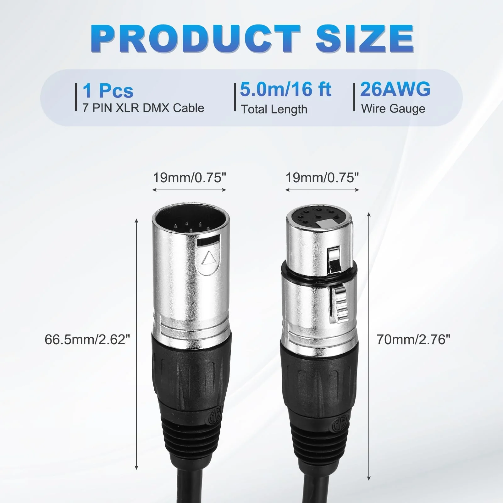 MECCANIXITY 16ft 7 Pin XLR Cable XLR Male to Female Adapter Microphone Cable for Stage Studio Cable 16 ft - Image 2