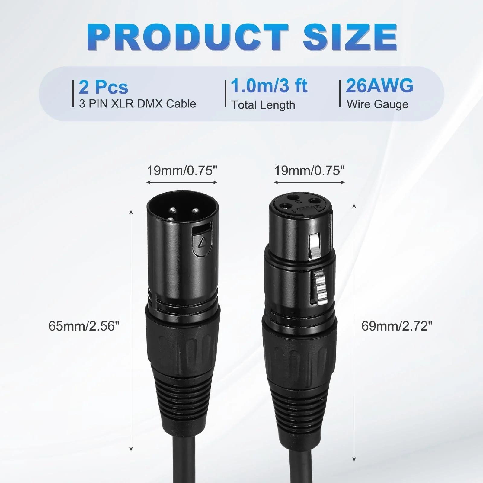 MECCANIXITY 2Pcs 3ft 3 Pin XLR Male to Female Mic Cable XLR Male to Female Adapter Microphone Cable for Stage Studio Cable 3 ft - Image 2