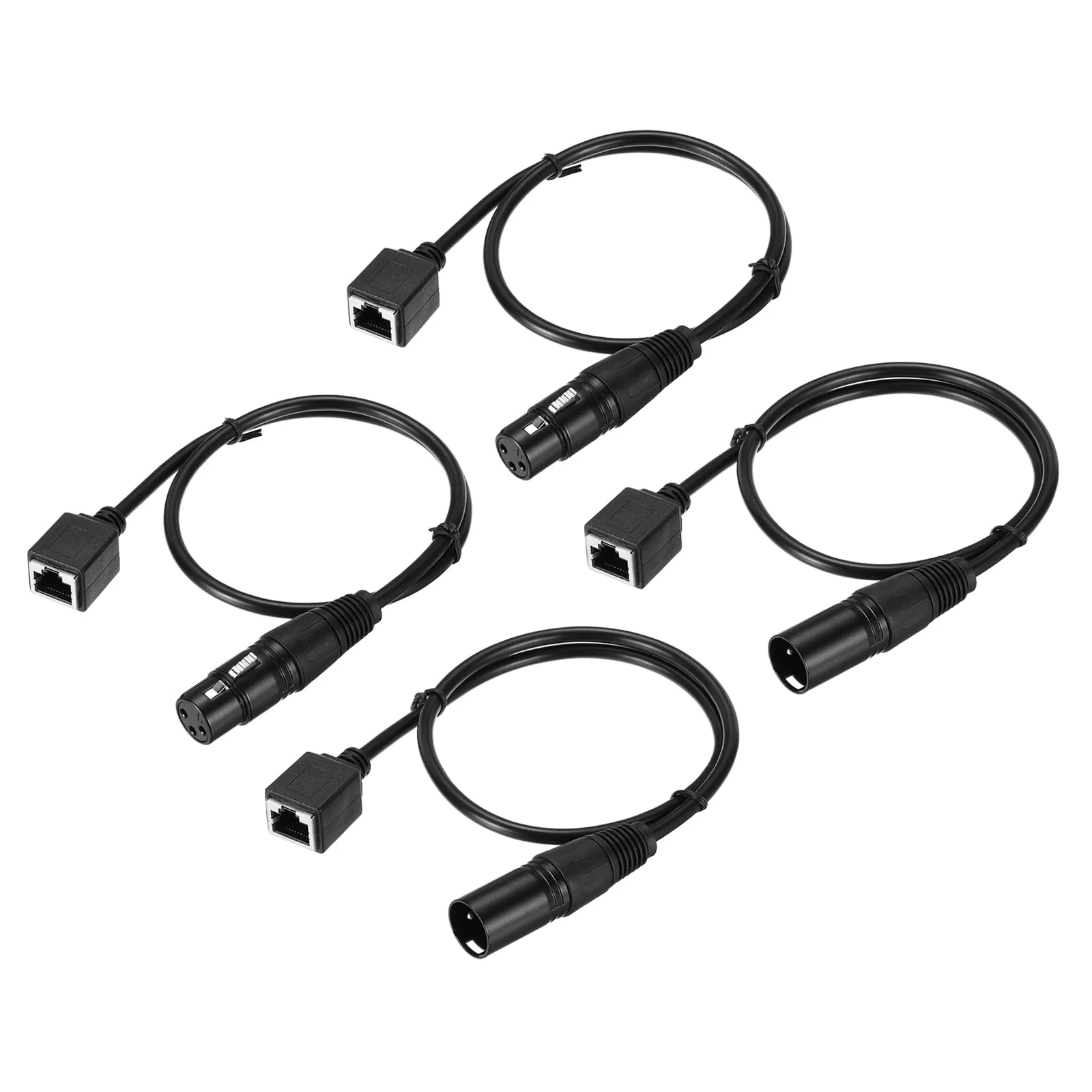MECCANIXITY 3 Pin DMX512 XLR to RJ45 Female Adapter Cable, 4pcs 1.6ft Microphone Extension Cable for Stage Studio Console Lighting