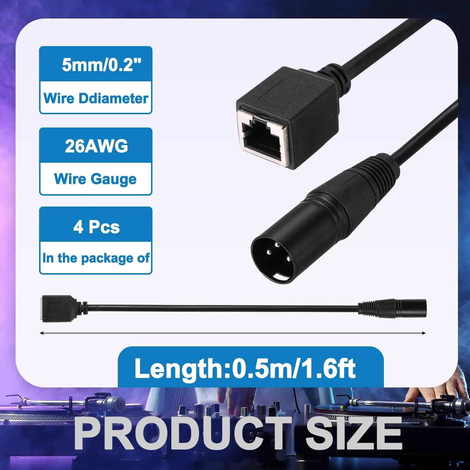 MECCANIXITY 3 Pin DMX512 XLR to RJ45 Female Adapter Cable, 4pcs 1.6ft Microphone Extension Cable for Stage Studio Console Lighting - Image 2