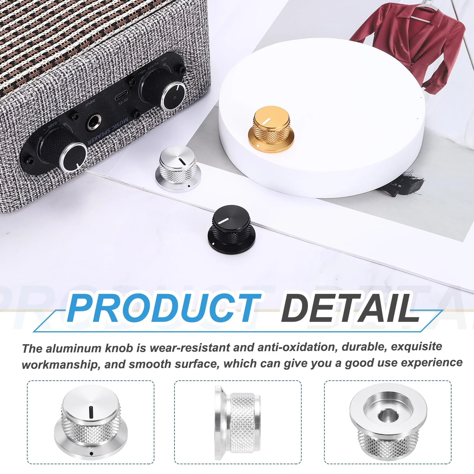 MECCANIXITY 4Pcs Aluminium Knurled Potentiometer Knobs 1/4" Volume Tone Control Top Hat Knob for Guitar Instruments Audio Mixer Amplifier Silver 4 - Image 4