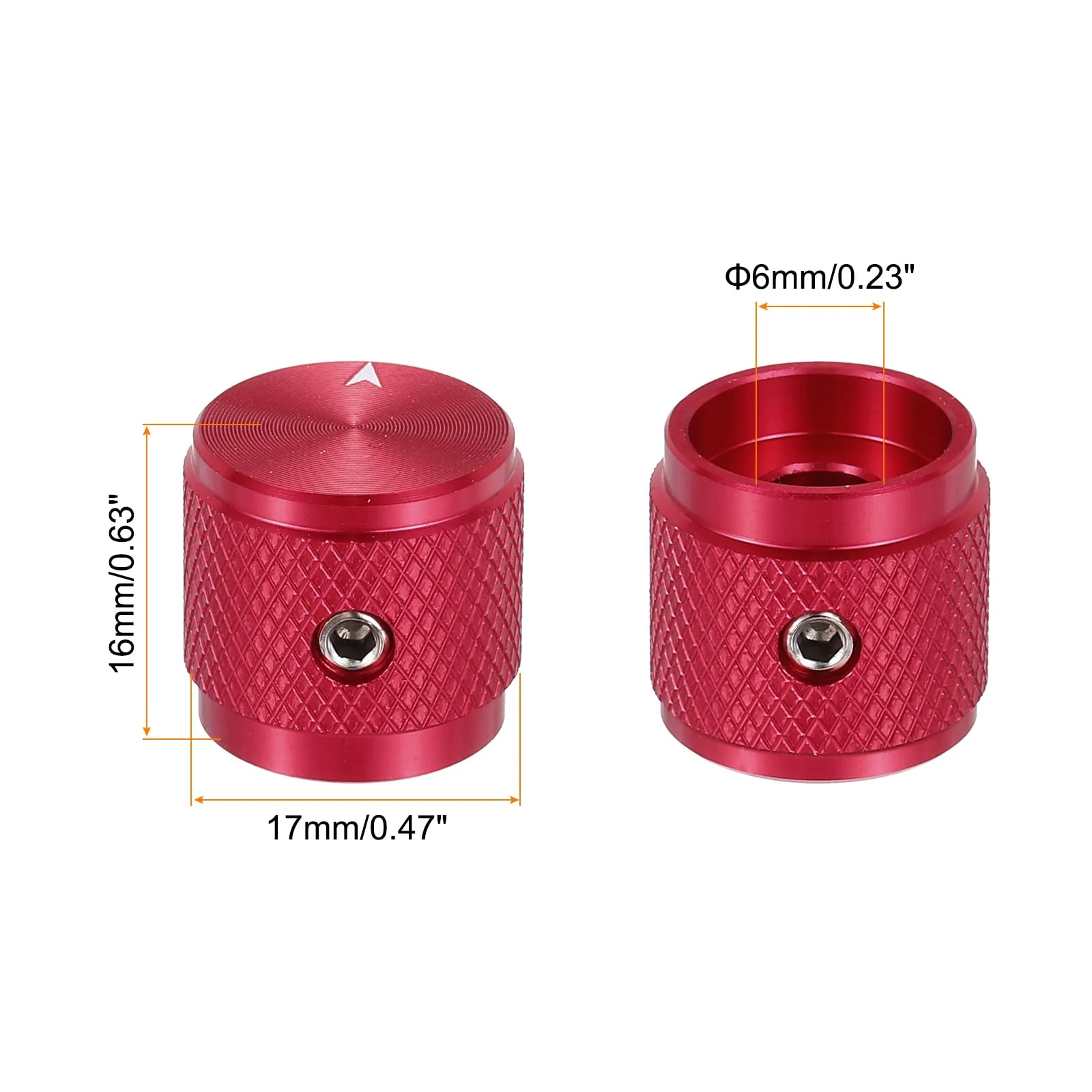 MECCANIXITY 6 Pcs Aluminium Potentiometer Knobs, 1/4" (6mm) Universal Volume Tone Control Knobs with Arrow Indicator for Guitar, 5/8" Red 17mmx16mm - Image 2
