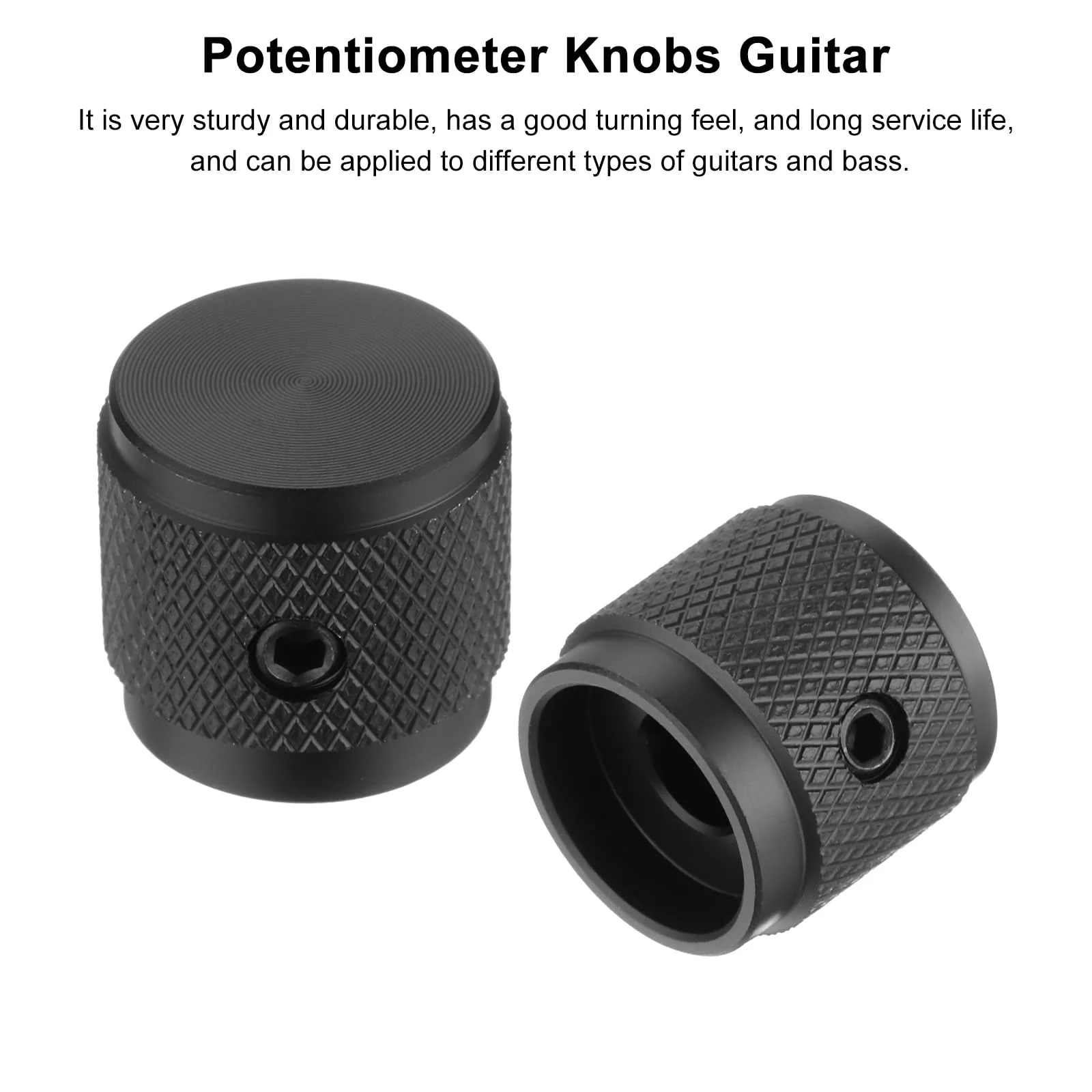 MECCANIXITY 6PCS Guitar Knobs Metal, Volume Tone Control Dome Knobs 1/4" x 5/8" Potentiometer Knobs with Set Screw for Electric Guitar Bass, Black - Image 4