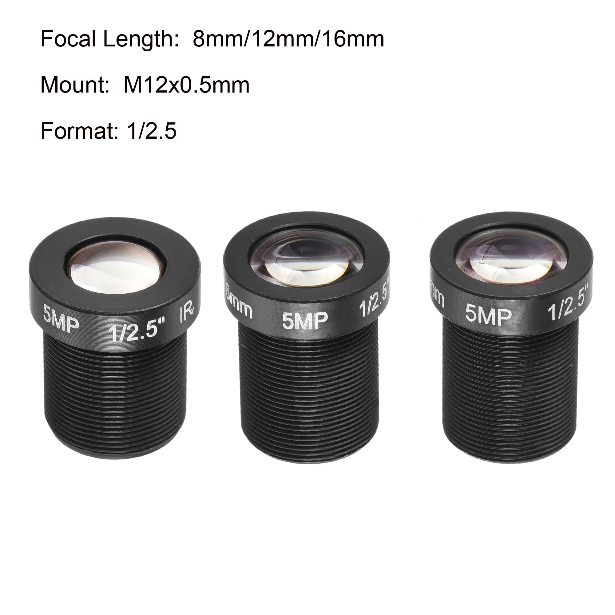 MECCANIXITY CCTV Lens 8mm/12mm/16mm 5MP F2.0 FPV Wide Angle for CCD Camera, 3 Pack - Image 2