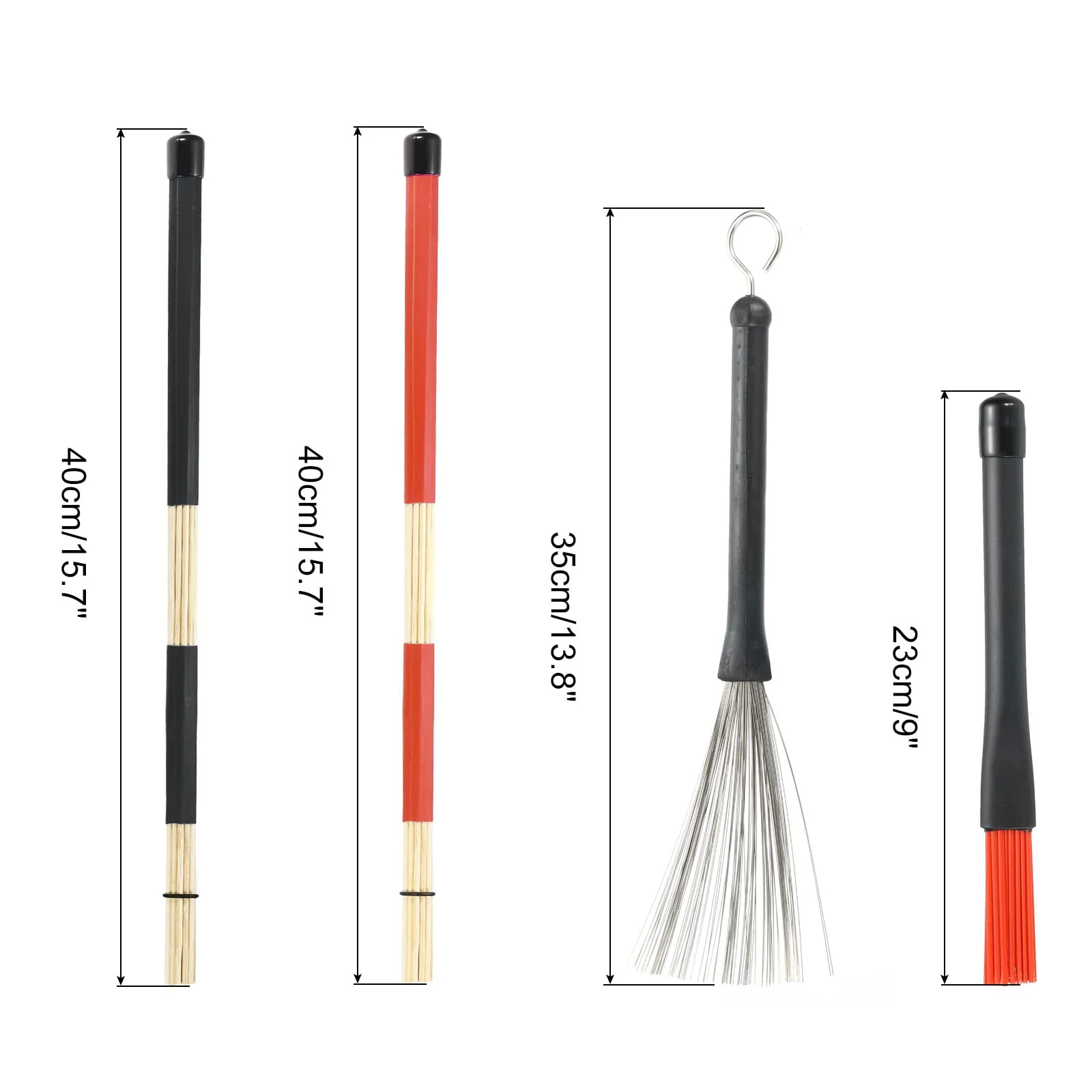 MECCANIXITY Drum Stick Brush Set 1 Pair Retractable Metal Drum Wire Brushes 1 Pair Nylon Drum Brushes 2 Pair Rods Drum Brushes for Jazz Acoustic - Image 2