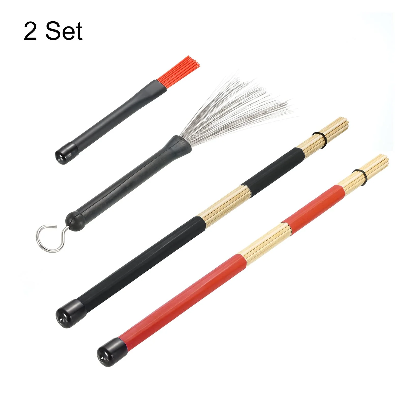 MECCANIXITY Drum Stick Brush Set 1 Pair Retractable Metal Drum Wire Brushes 1 Pair Nylon Drum Brushes 2 Pair Rods Drum Brushes for Jazz Acoustic - Image 3