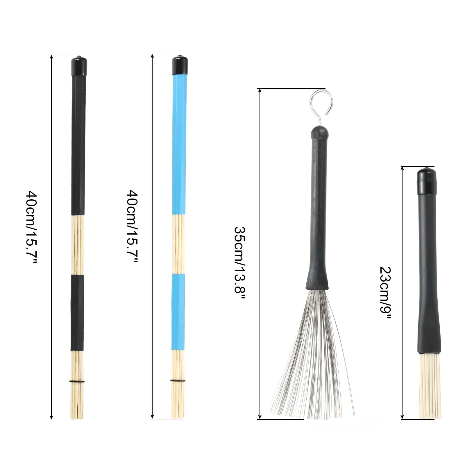 MECCANIXITY Drum Stick Brush Set 1 Pair Retractable Metal Drum Wire Brushes 1 Pair White Nylon Drum Brushes 2 Pair Rods Drum Brushes for Jazz Acoustic - Image 2