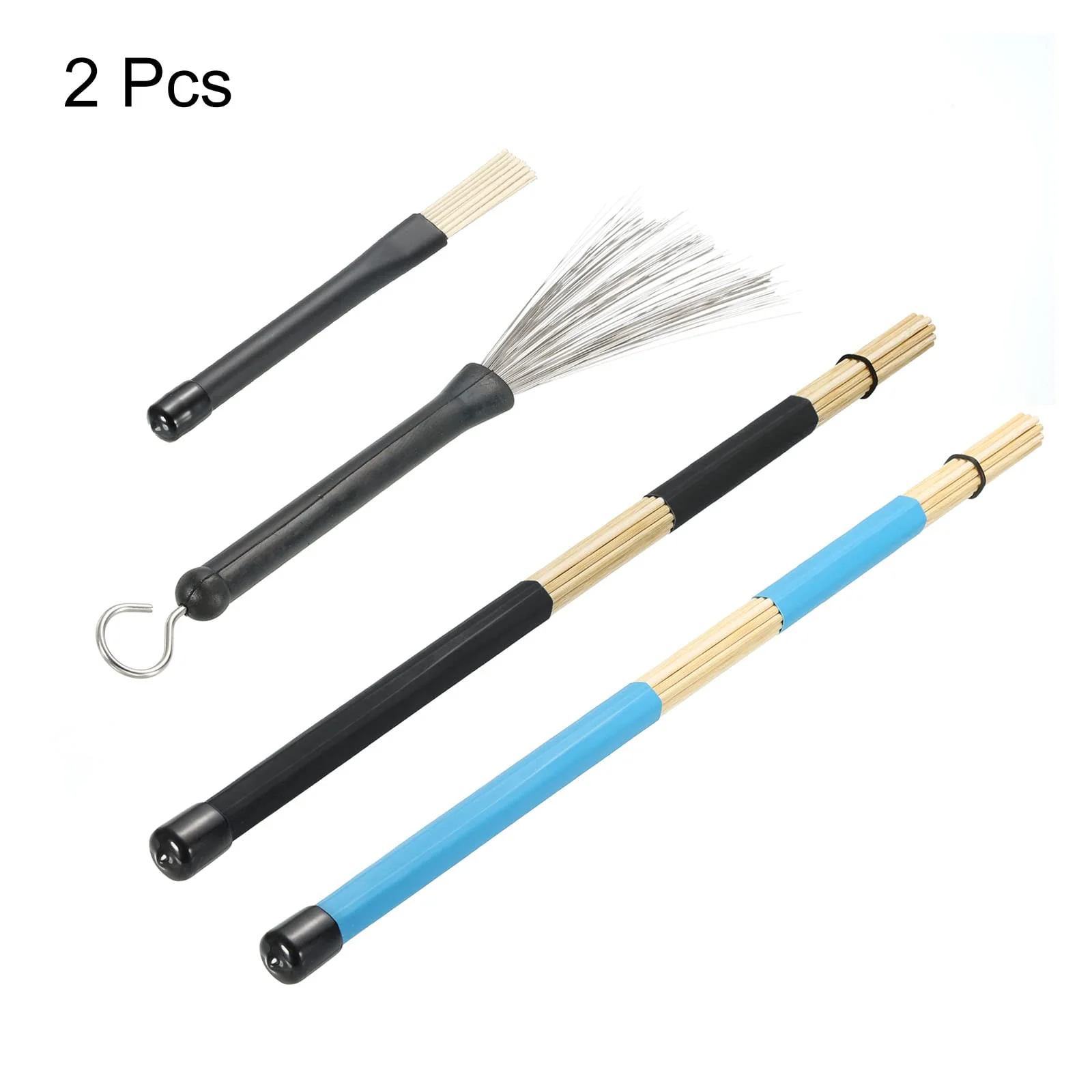 MECCANIXITY Drum Stick Brush Set 1 Pair Retractable Metal Drum Wire Brushes 1 Pair White Nylon Drum Brushes 2 Pair Rods Drum Brushes for Jazz Acoustic - Image 3