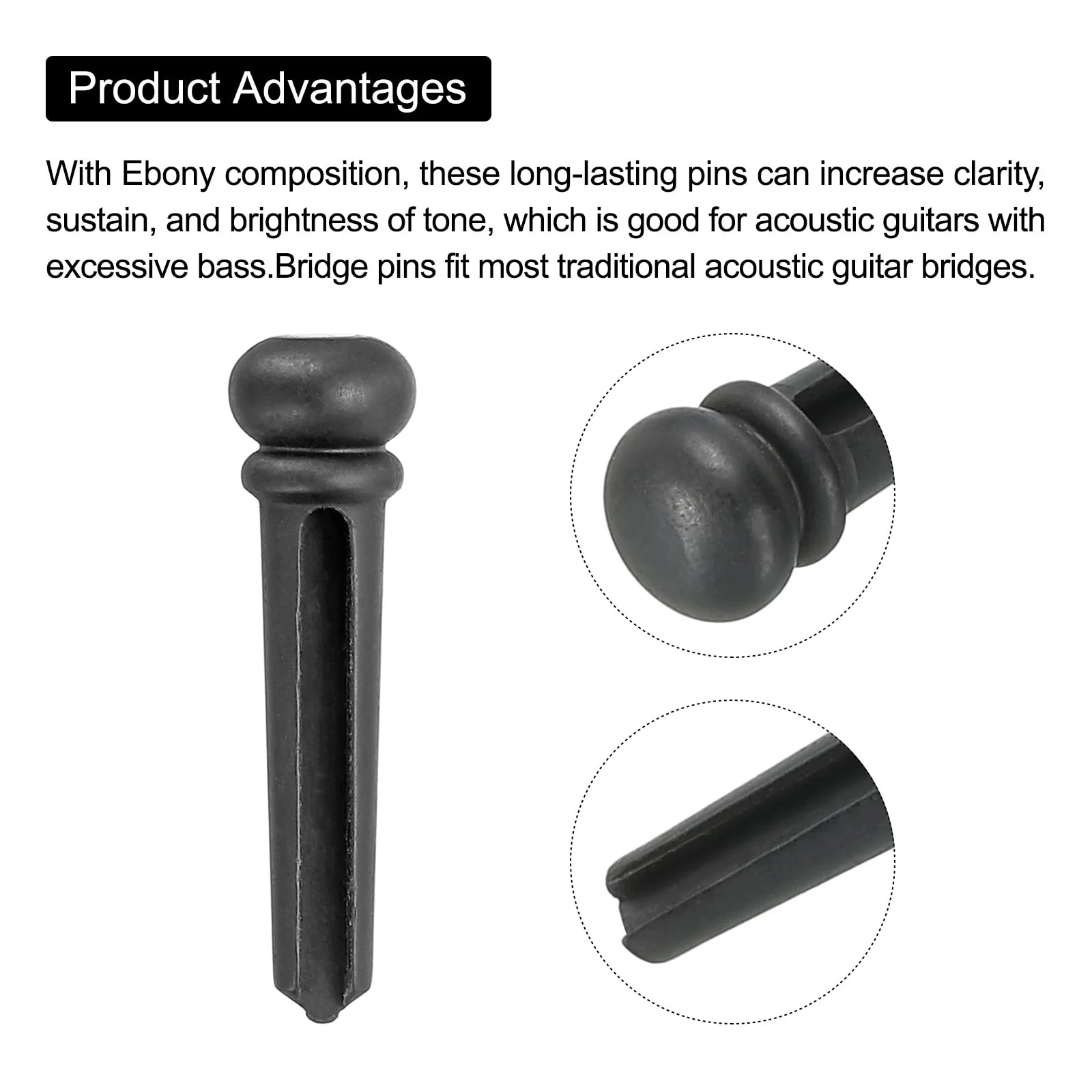 MECCANIXITY Ebony Acoustic Guitar Bridge Pins Pegs, Guitar Bridge Pins Replacement Guitar End Pin Set for Folk Brass with Black Spot Pack of 6 - Image 4