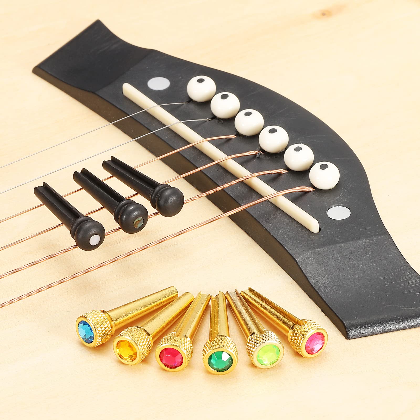 MECCANIXITY Ebony Acoustic Guitar Bridge Pins Pegs, Guitar Bridge Pins Replacement Guitar End Pin Set for Folk Brass with Black Spot Pack of 6 - Image 5