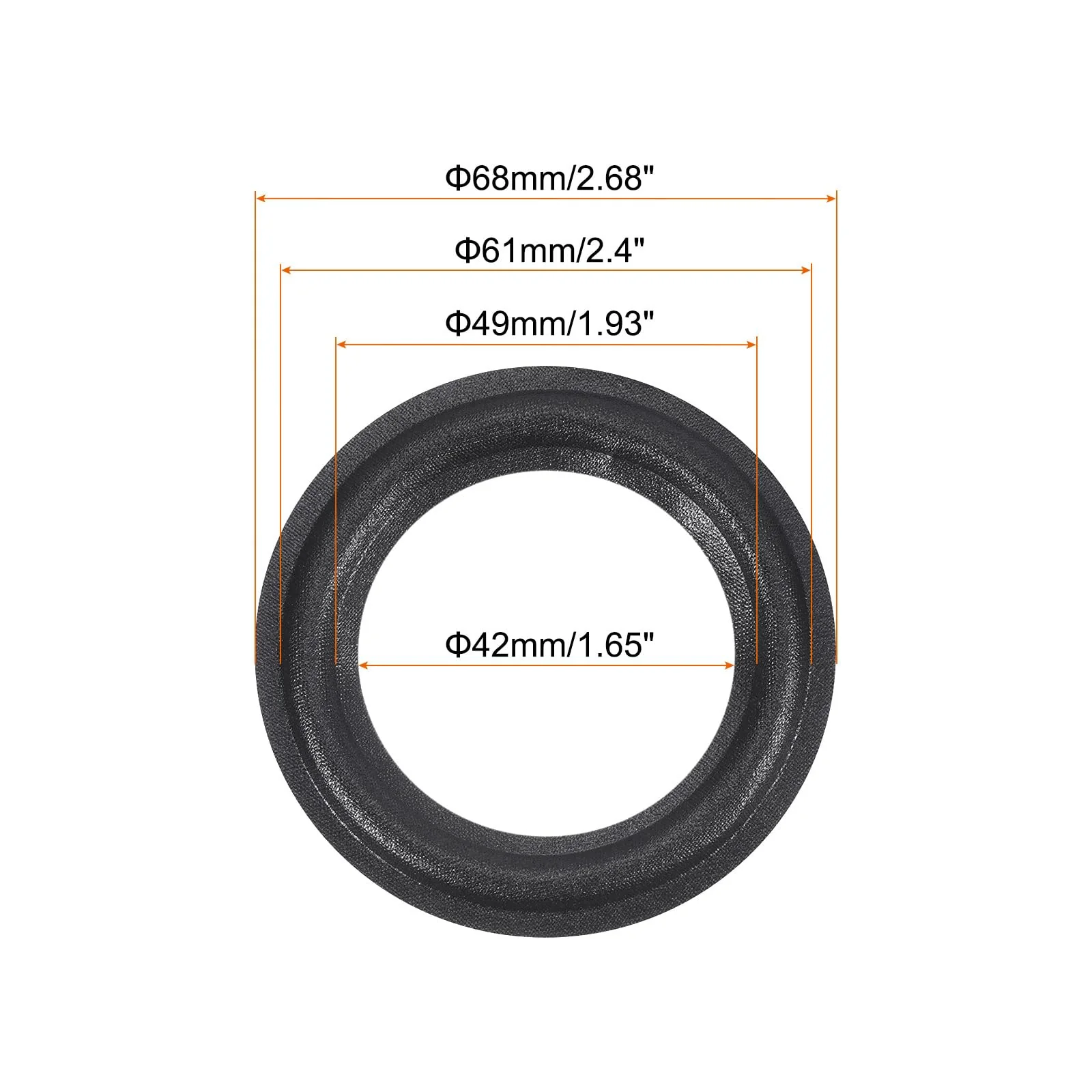 MECCANIXITY Rubber Speaker Foam Edge Surround Rings 2.5 Inch 42mm x 68mm Perforated Subwoofer Rings Replacement Parts for Speaker Repair or DIY Black 2 Pcs - Image 2