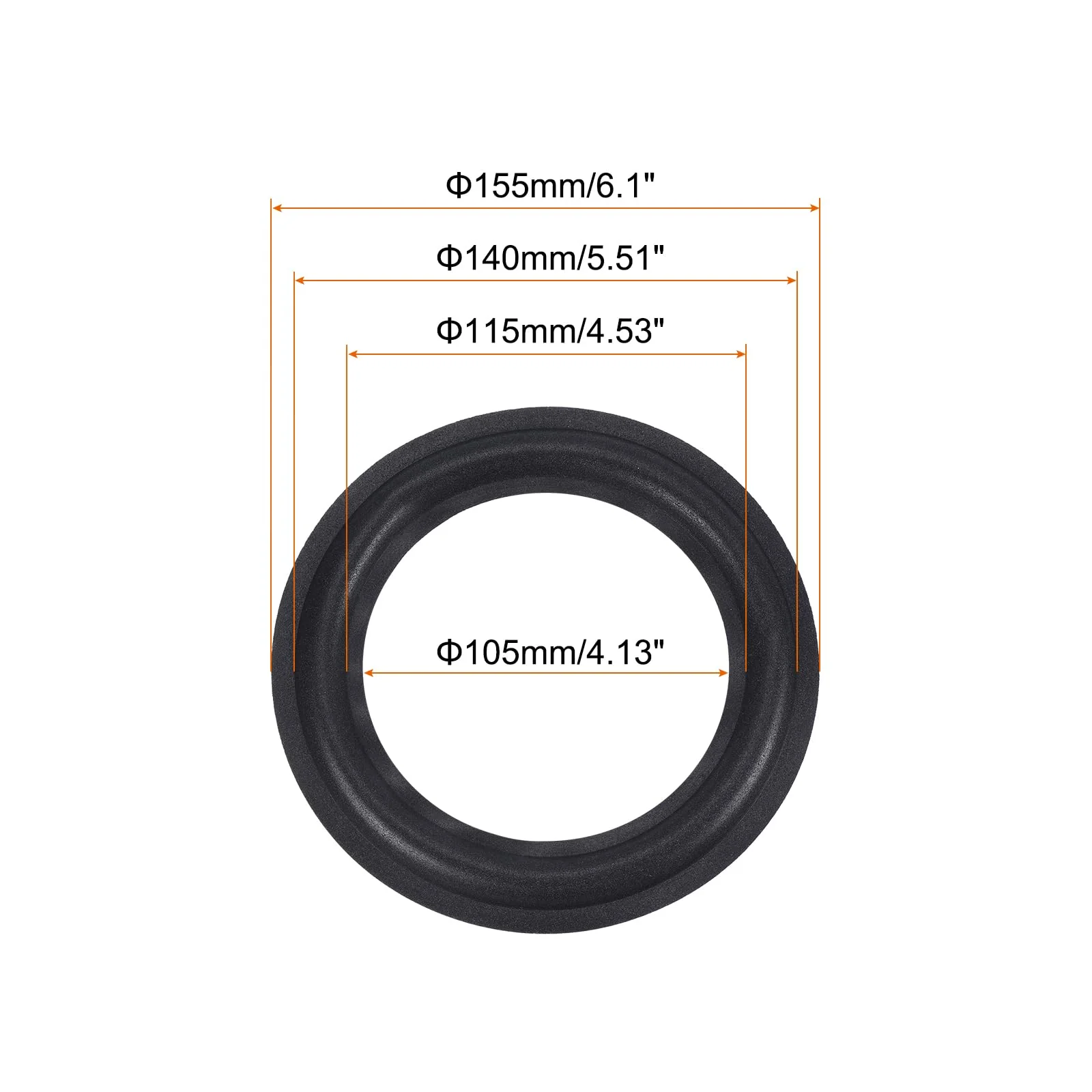 MECCANIXITY Rubber Speaker Foam Edge Surround Rings 6.5 Inch 105mm x 155mm Perforated Subwoofer Rings Replacement Parts for Speaker Repair or DIY Black 2 Pcs - Image 2