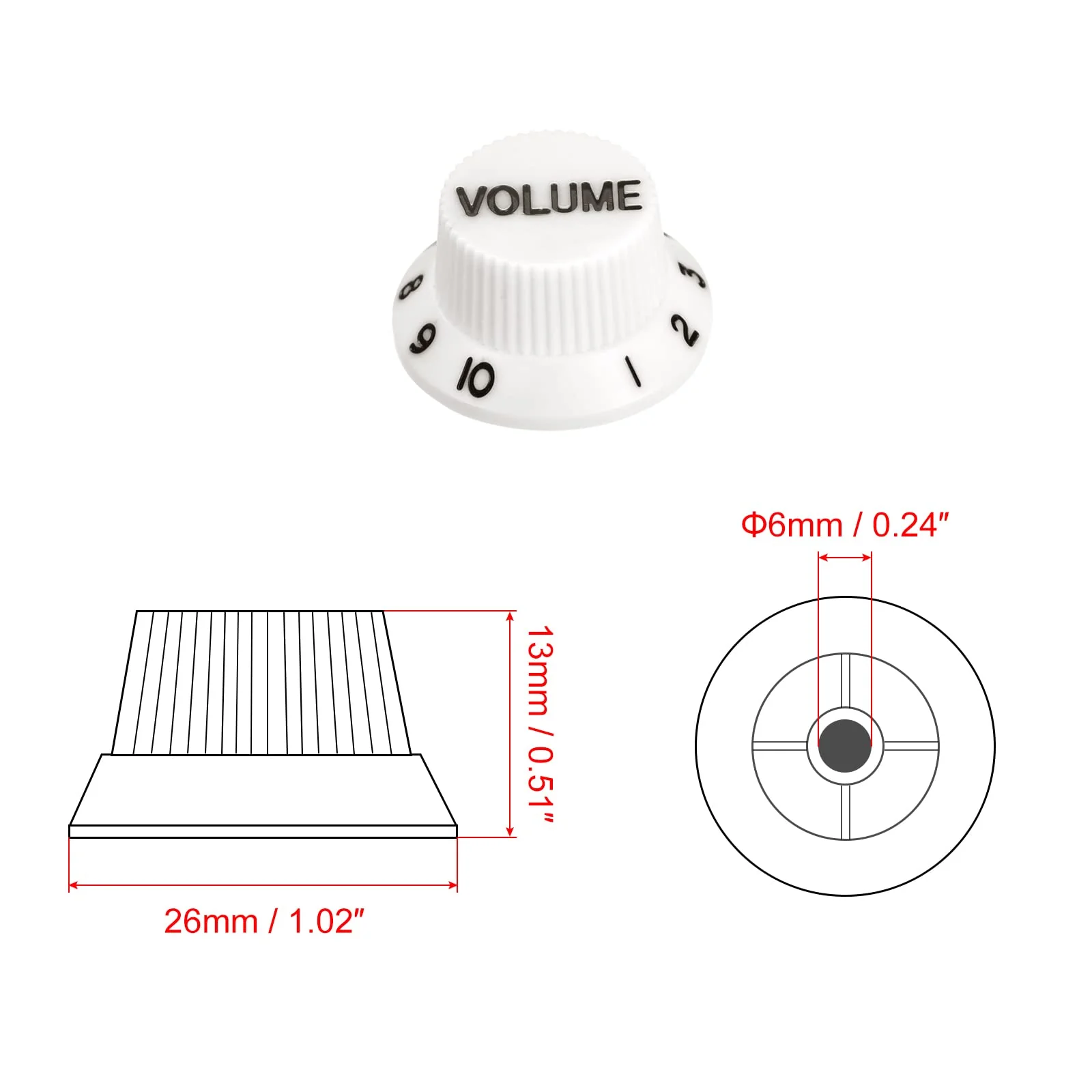 MECCANIXITY Speed Control Knobs 6mm ID 1 Volume 2 Tone Top Hat Guitar Bell Knobs for ST/SQ Electric Guitar Plastic White with Black Character - Image 2