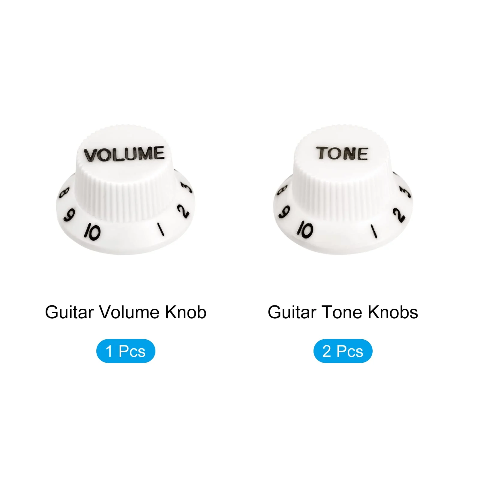 MECCANIXITY Speed Control Knobs 6mm ID 1 Volume 2 Tone Top Hat Guitar Bell Knobs for ST/SQ Electric Guitar Plastic White with Black Character - Image 3