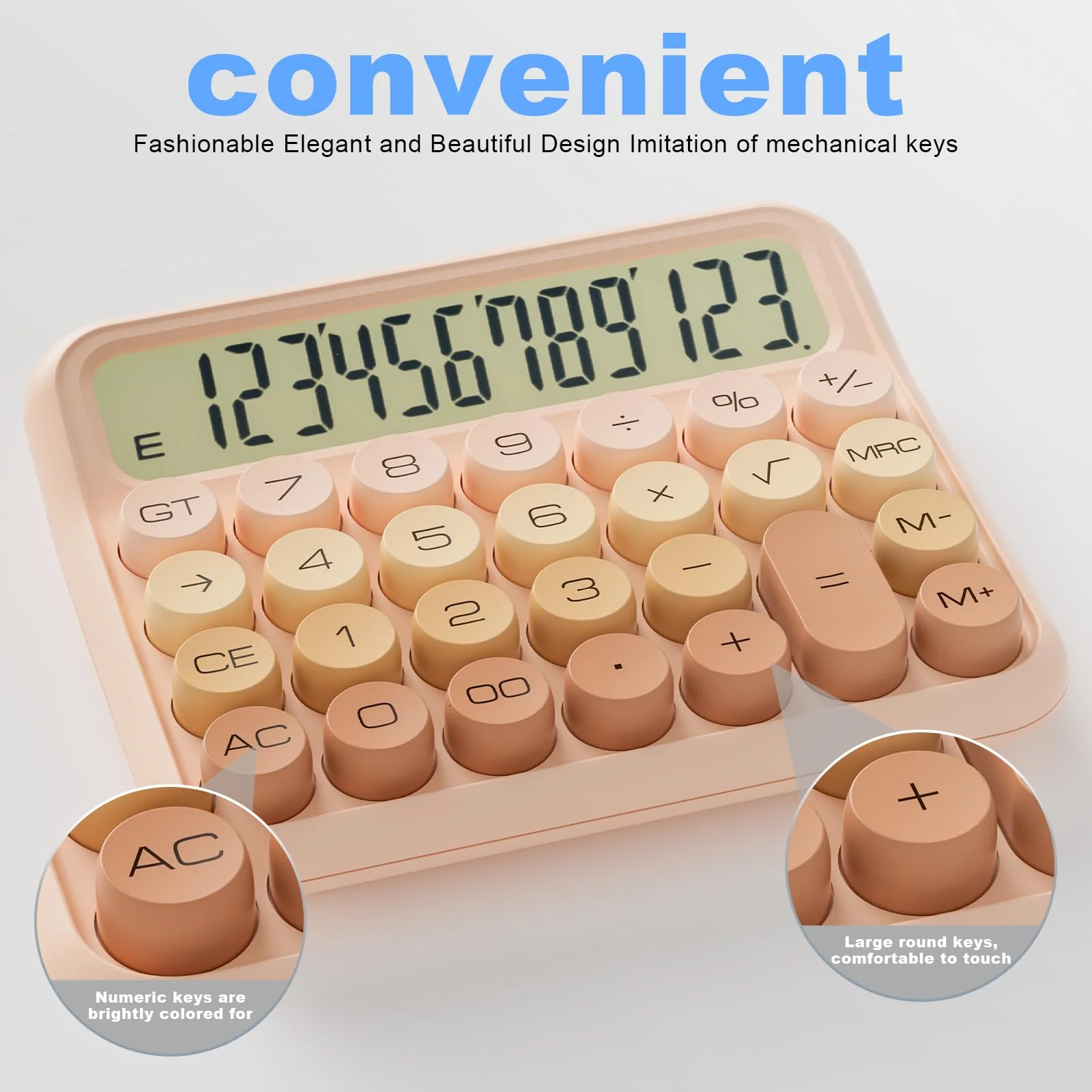 Mechanical Calculator 12 Digit Extra Large 5-Inch LCD Display, DECKLIT Battery Desk Calculator, Big Buttons Easy to Press Office Calculators Desktop, 15°Tilt Screen for Kids Calculator(Gradient Pink) Gradient Pink - Image 4