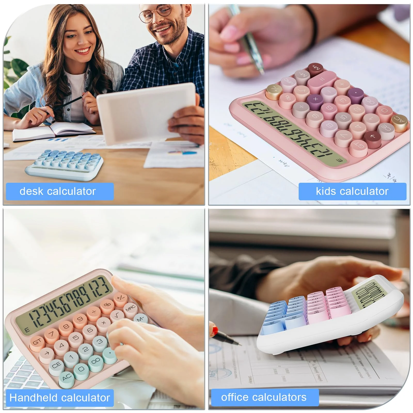 Mechanical Calculator 12 Digit Extra Large 5-Inch LCD Display, DECKLIT Battery Desk Calculator, Big Buttons Easy to Press Office Calculators Desktop, 15°Tilt Screen for Kids Calculator(Gradient Pink) Gradient Pink - Image 6