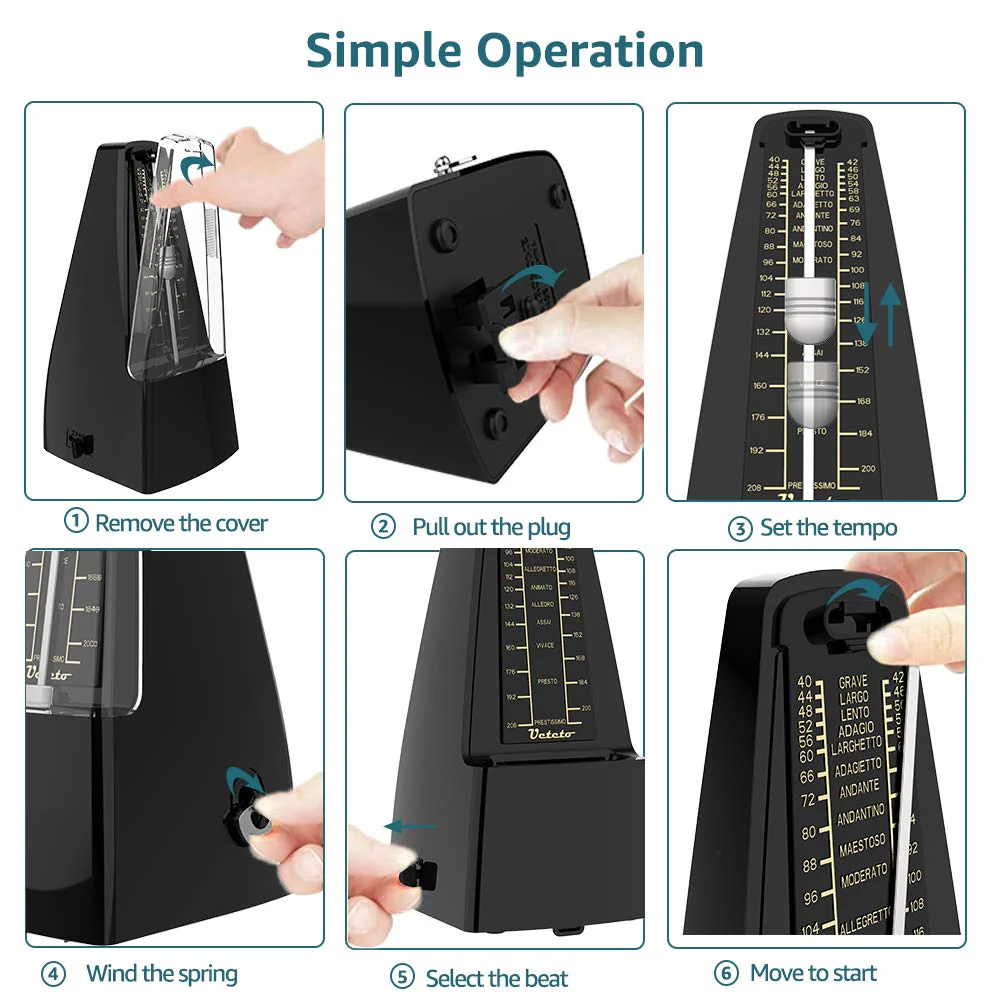 Mechanical Metronome Black/Loud Sound Piano Drum Violin Guitar - Image 4